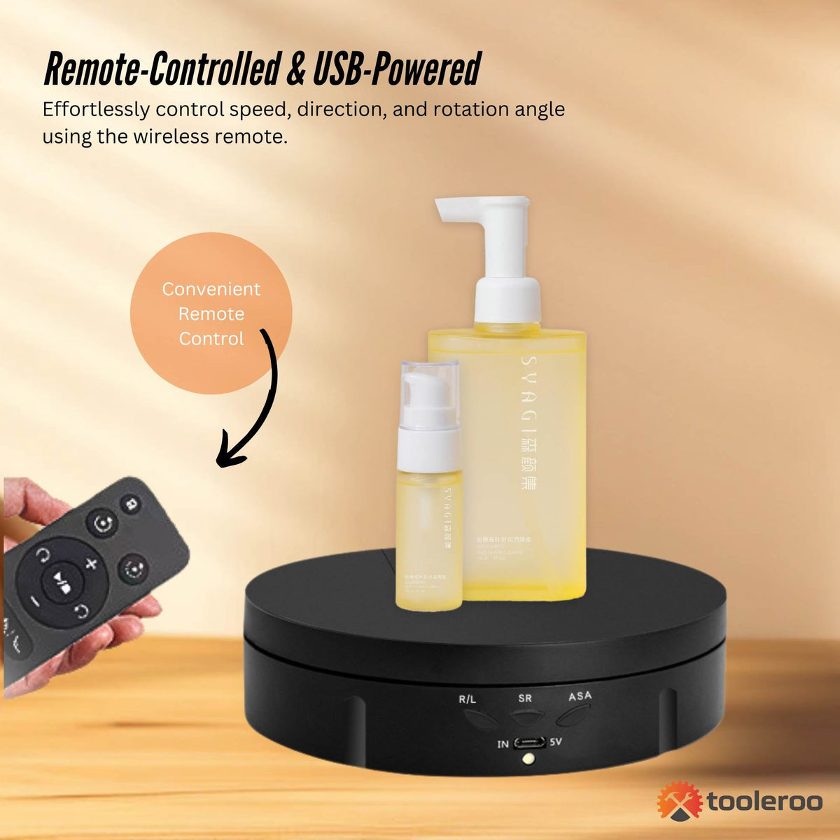 Tooleroo Electric 360 Rotating Product Display Stand Black for Merchandise Video