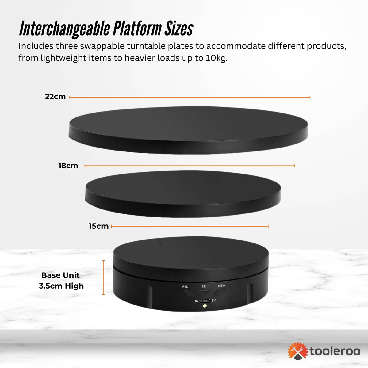 Tooleroo Electric 360 Rotating Product Display Stand Black for Merchandise Video