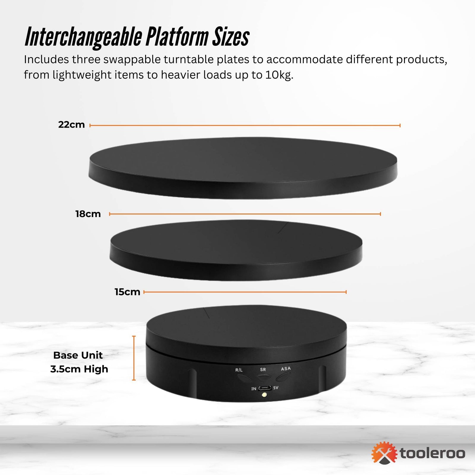 Tooleroo Electric 360 Rotating Product Display Stand Black for Merchandise Video