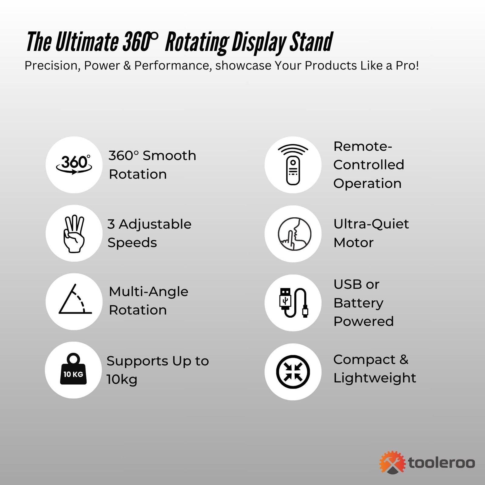 Tooleroo Electric 360 Rotating Product Display Stand Black for Merchandise Video