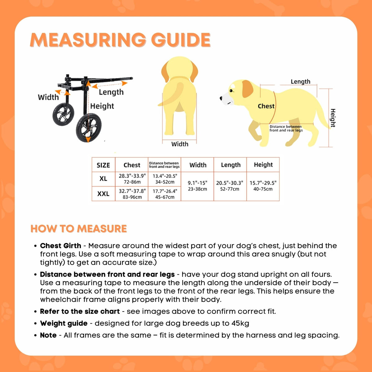 Rooster Farms Large Dog Wheelchair XL Harness - Adjustable Back Leg Aid