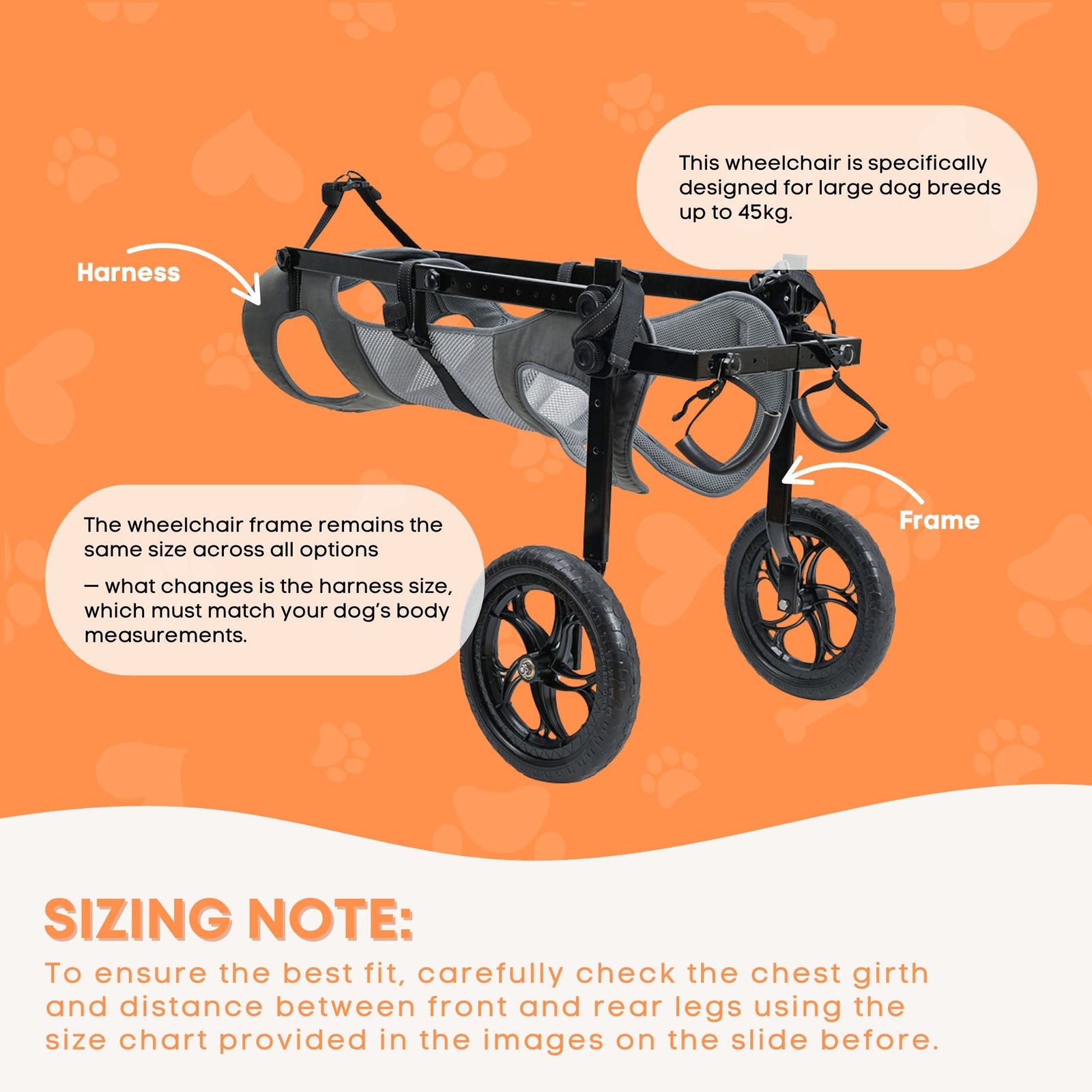 Rooster Farms Large Dog Wheelchair XL Harness - Adjustable Back Leg Aid