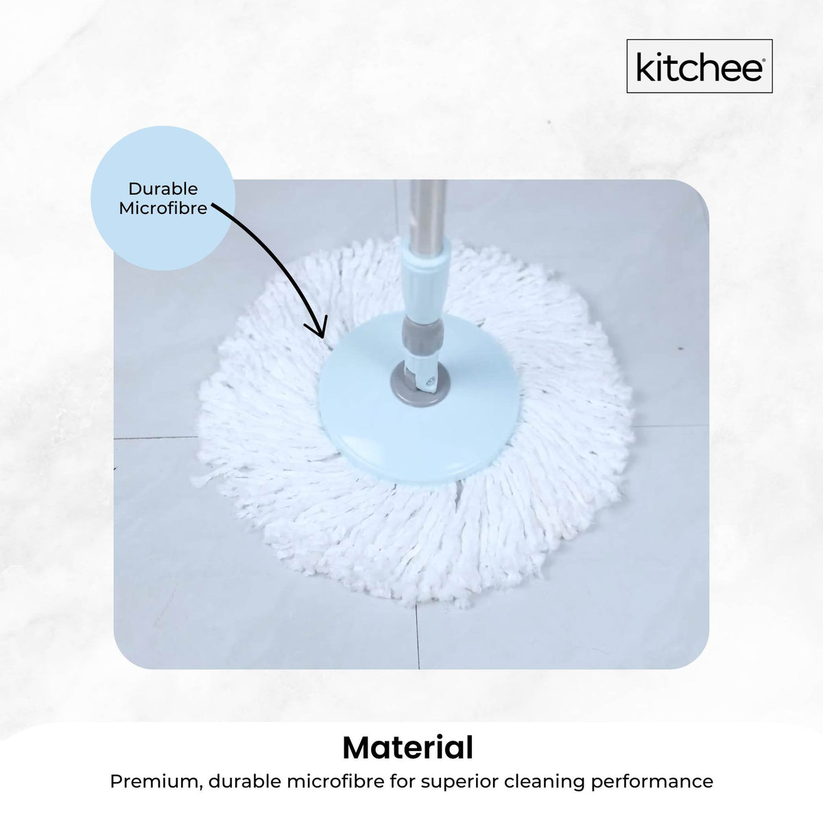 Kitchee Spin Mop & Bucket Set – Microfibre Pad, Telescopic Handle, 10L Capacity
