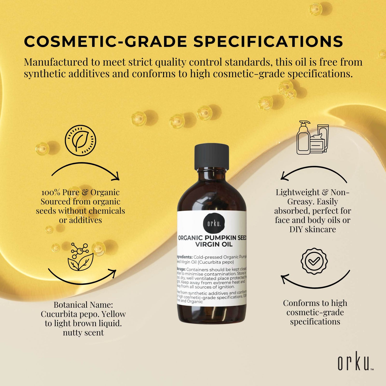 Orku 100ml Organic Pumpkin Seed Oil – Virgin Cold Pressed Unrefined Cosmetic Gr.