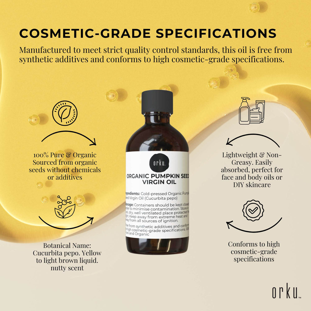 Orku 250ml Organic Pumpkin Seed Oil – Virgin Cold Pressed Unrefined Cosmetic Gr.