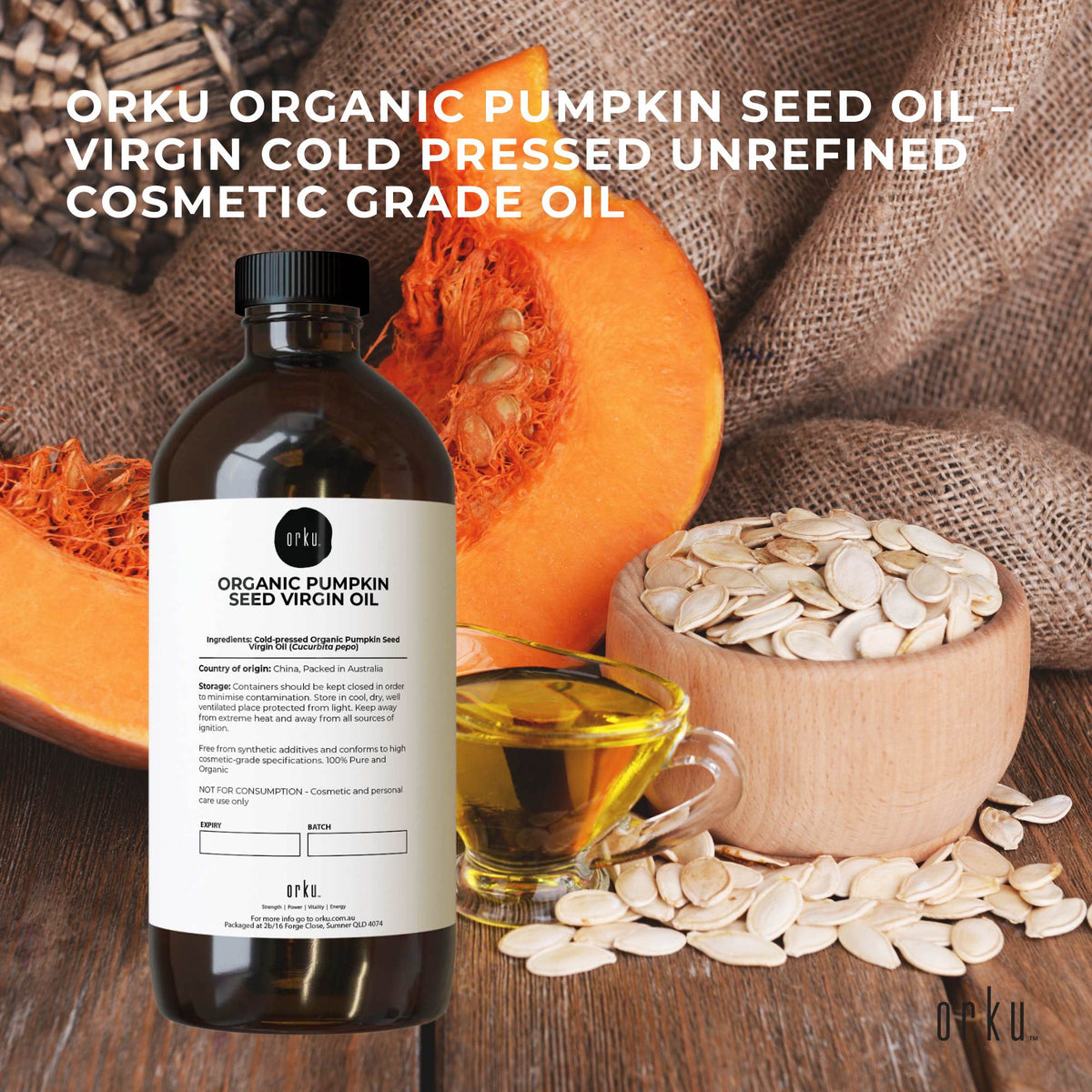 Orku 1L Organic Pumpkin Seed Oil – Virgin Cold Pressed Unrefined Cosmetic Gr.