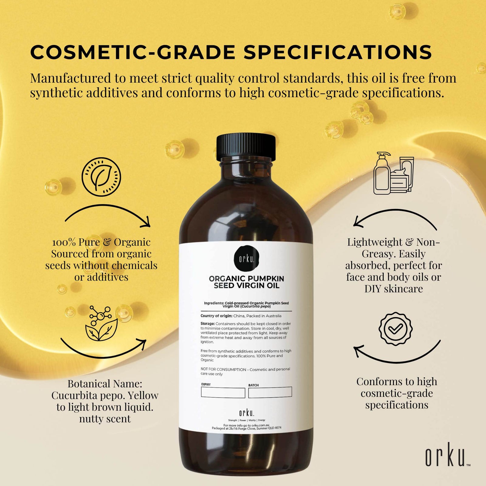 Orku 1L Organic Pumpkin Seed Oil – Virgin Cold Pressed Unrefined Cosmetic Gr.