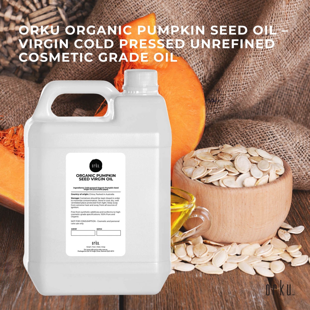 Orku 5L Organic Pumpkin Seed Oil – Virgin Cold Pressed Unrefined Cosmetic Gr.