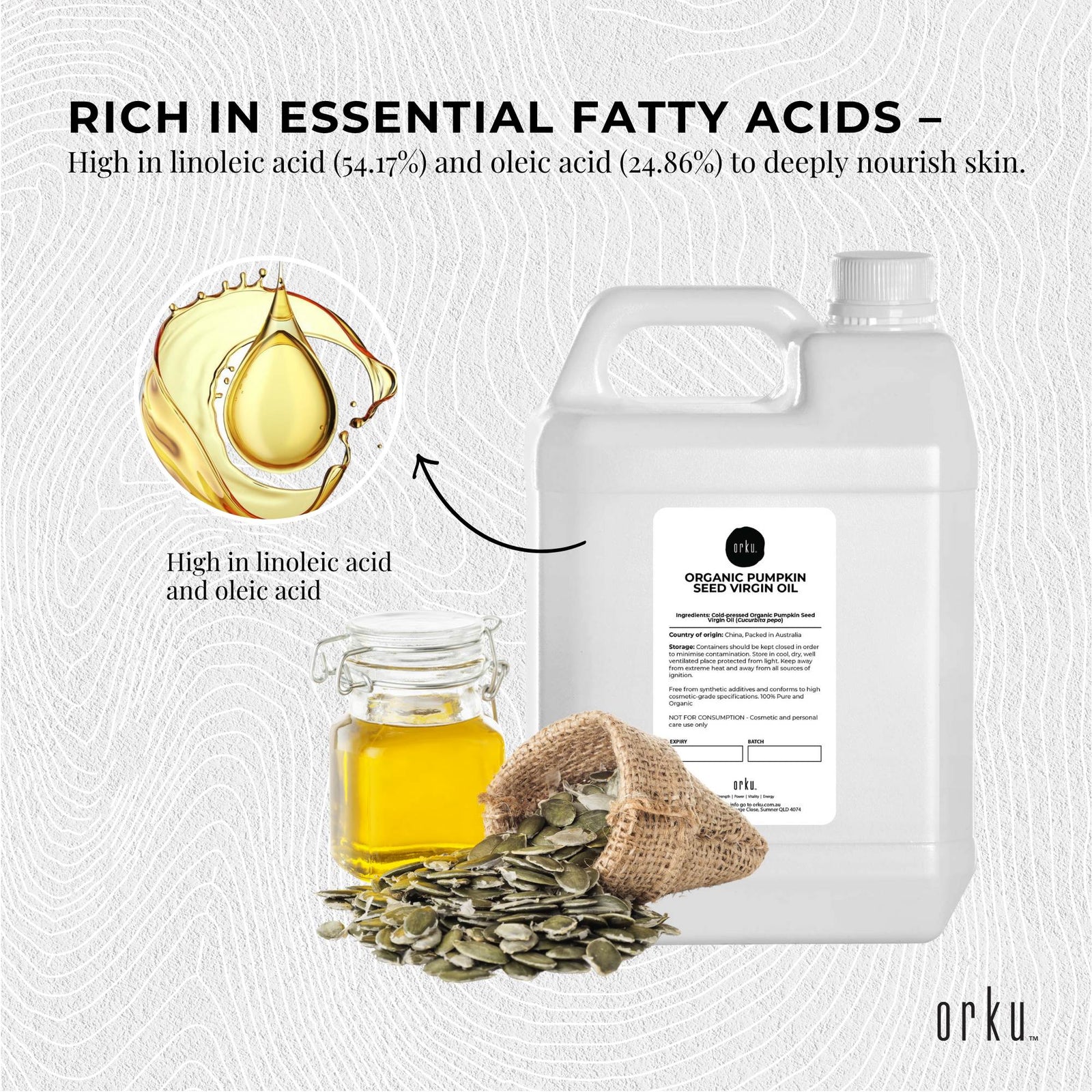 Orku 5L Organic Pumpkin Seed Oil – Virgin Cold Pressed Unrefined Cosmetic Gr.
