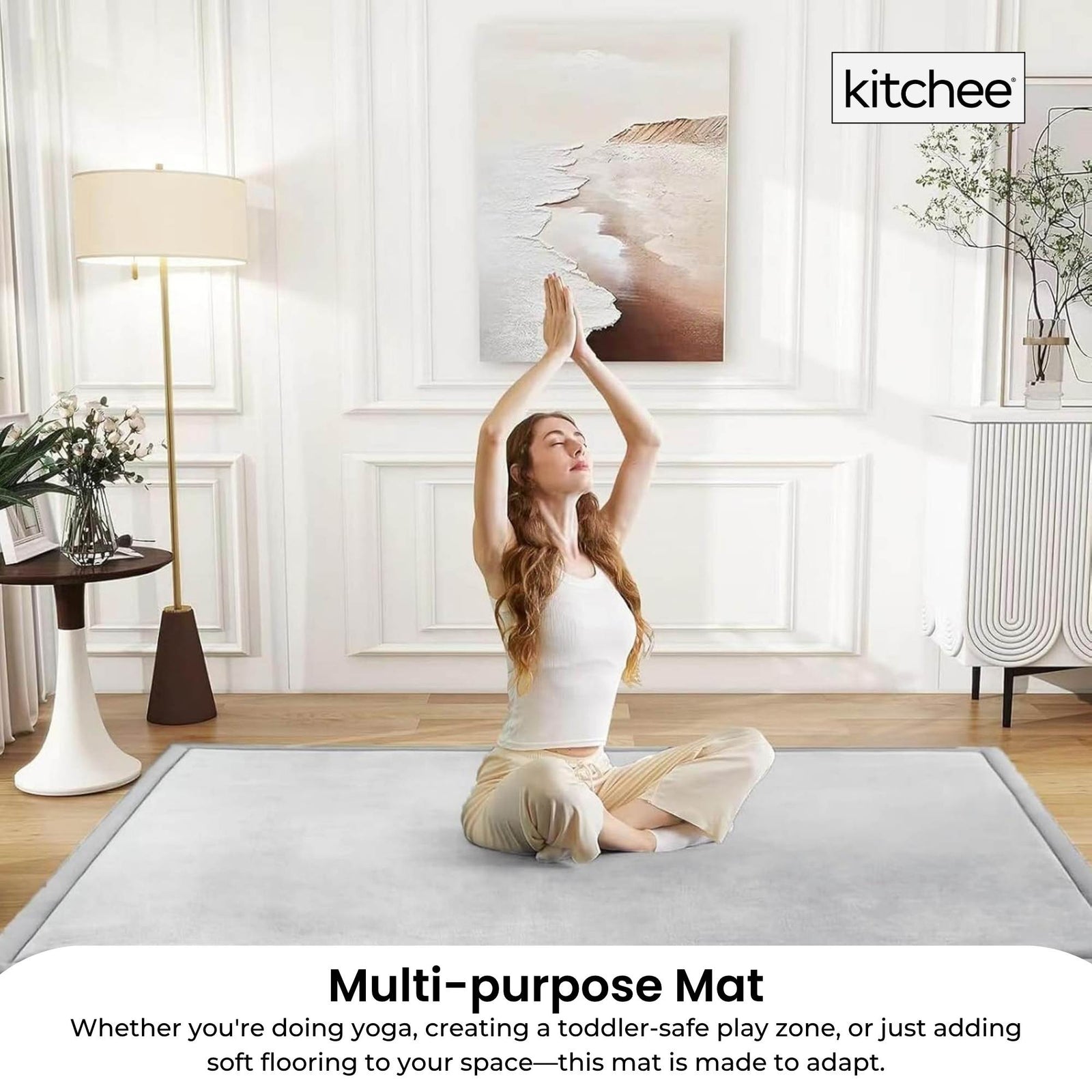 Kitchee Kids Foam Floor Play Mat 150x200cm – Padded Thick Soft Tatami Style Grey