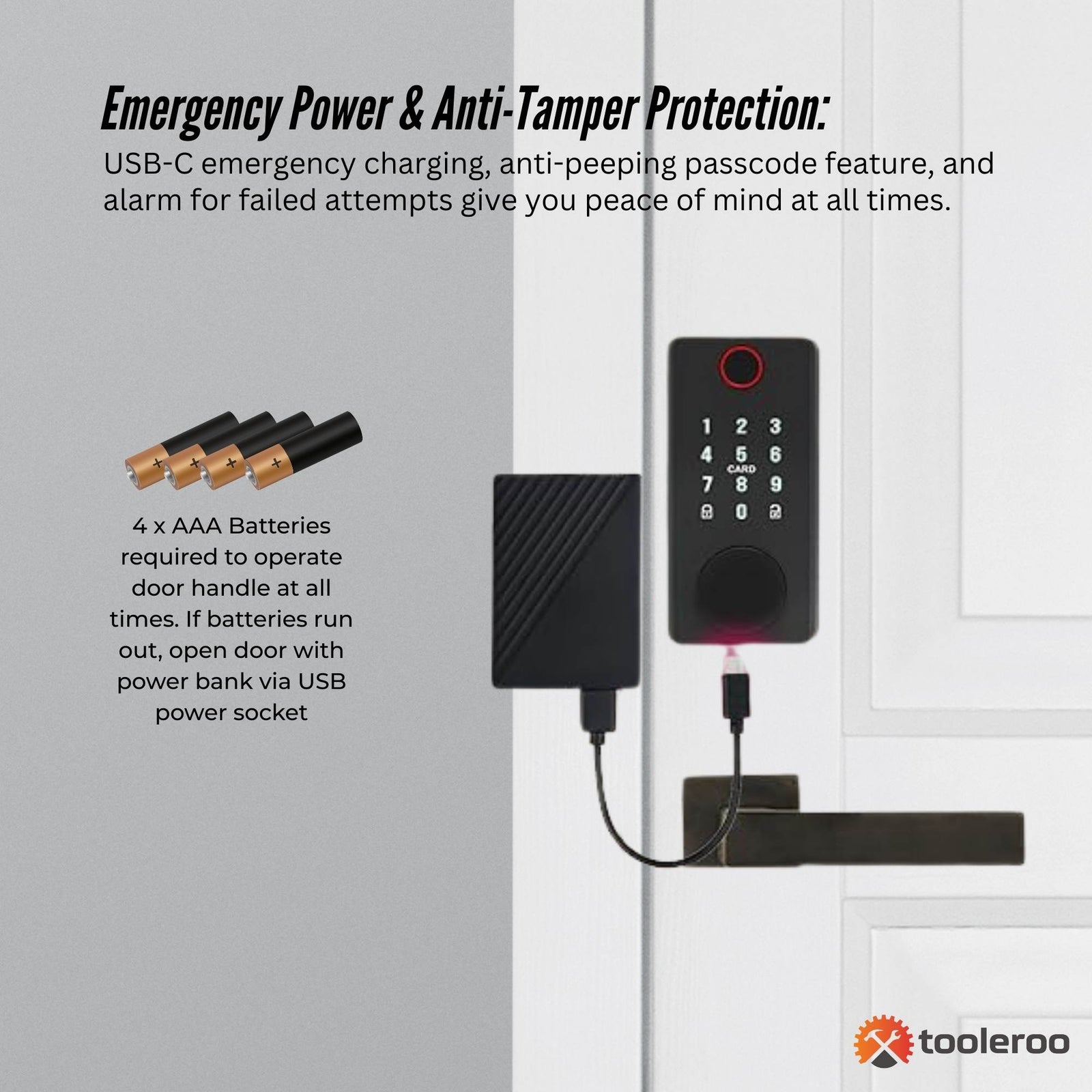 Tooleroo Digital Smart Door Lock Keypad - 5-in-1  Home Entry Security System