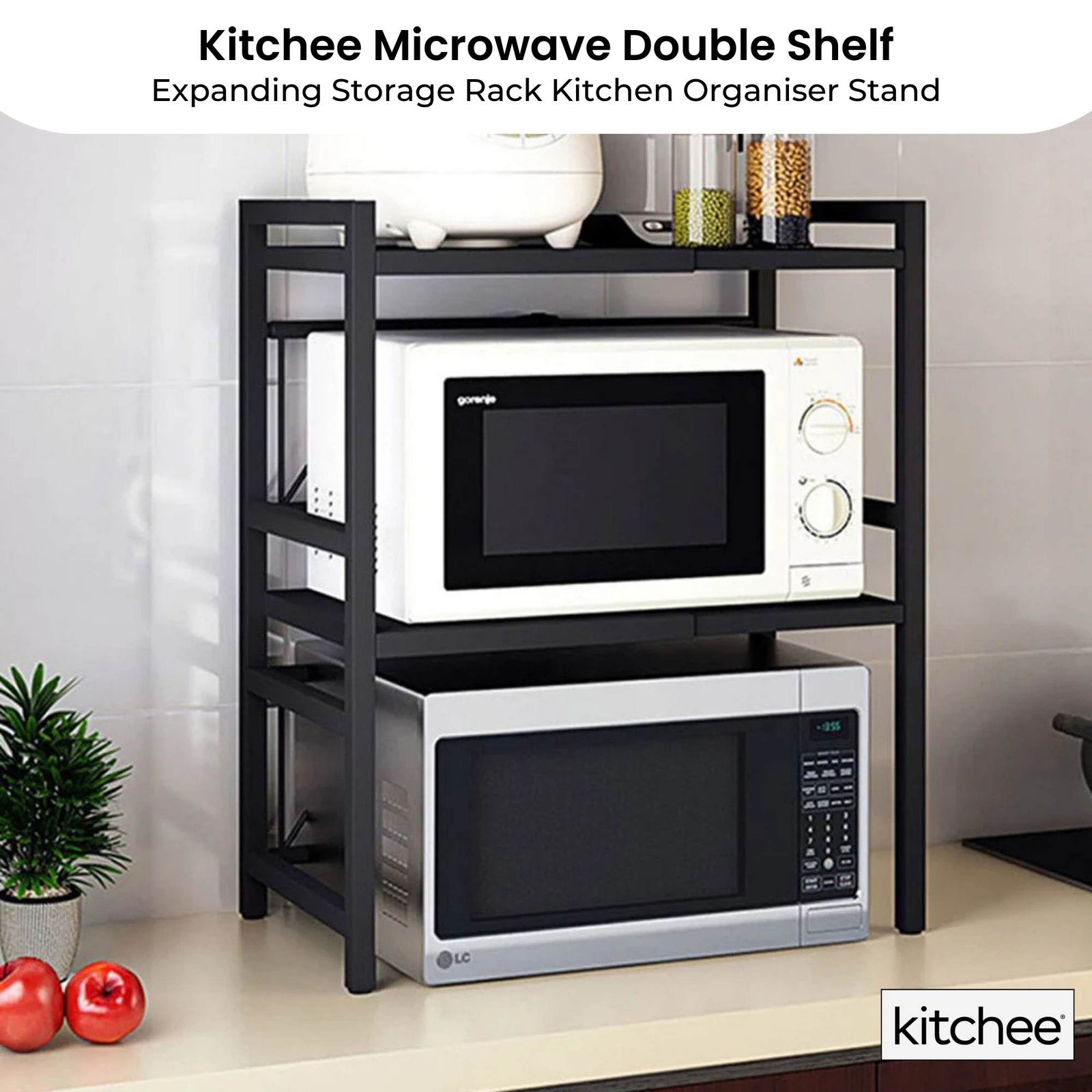 Kitchee Microwave Double Shelf - Expanding Storage Rack Kitchen Organiser Stand