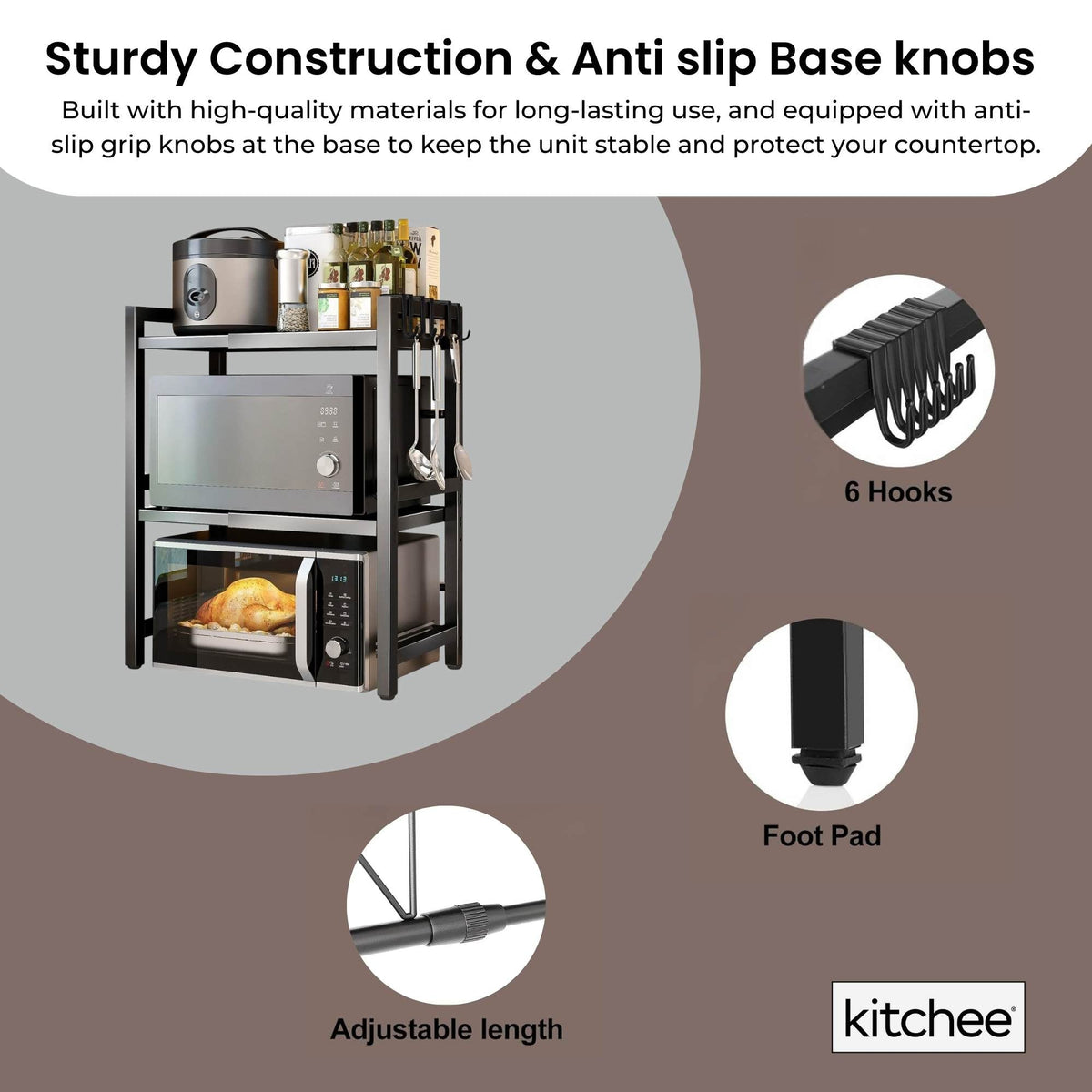 Kitchee Microwave Double Shelf - Expanding Storage Rack Kitchen Organiser Stand