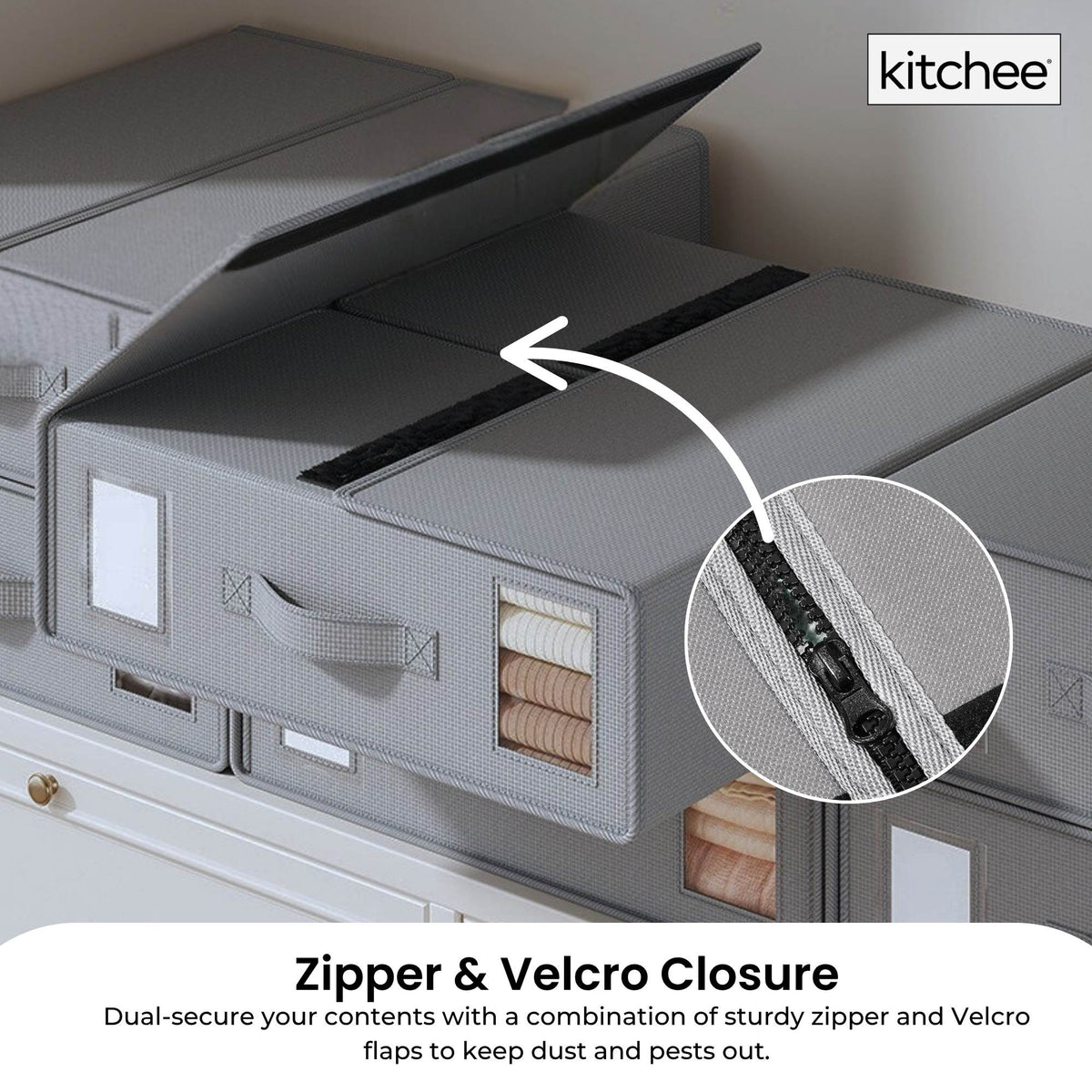 4x Kitchee Foldable Bed Sheet Storage Box – Linen & Closet Organiser Grey