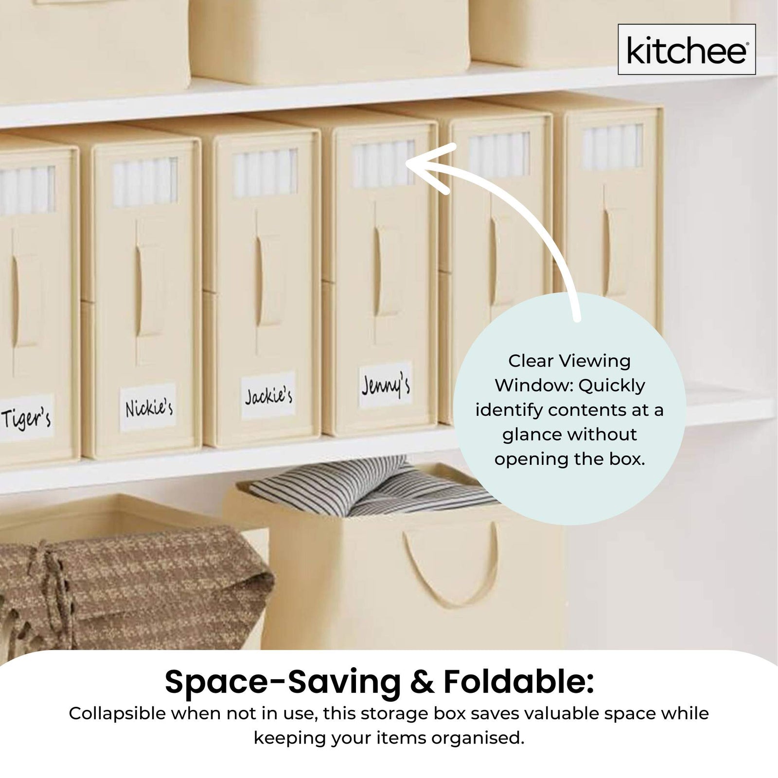 4x Kitchee Foldable Bed Sheet Storage Box – Linen & Closet Organiser Beige