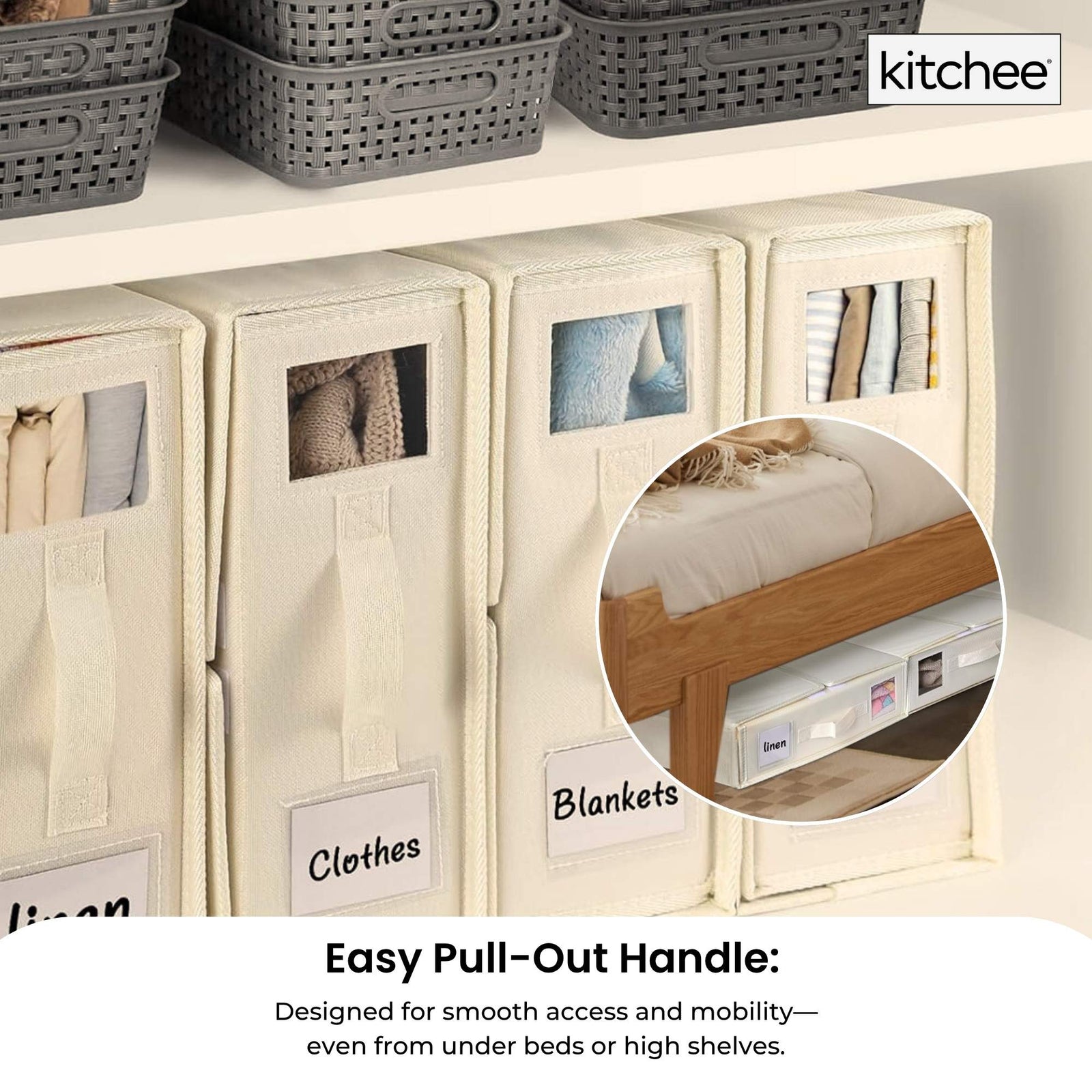 4x Kitchee Foldable Bed Sheet Storage Box – Linen & Closet Organiser Beige