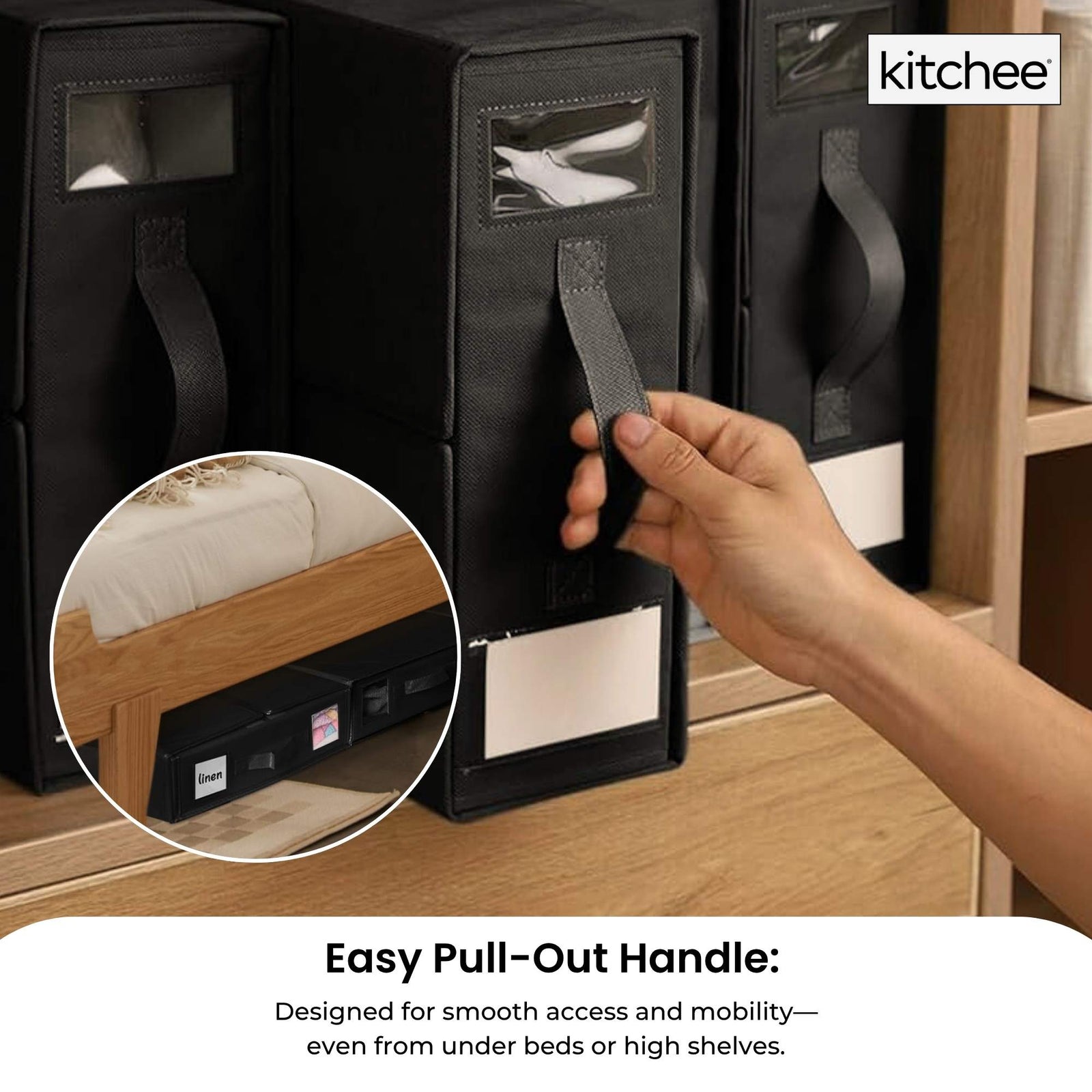 1x Kitchee Foldable Bed Sheet Storage Box – Linen & Closet Organiser Black