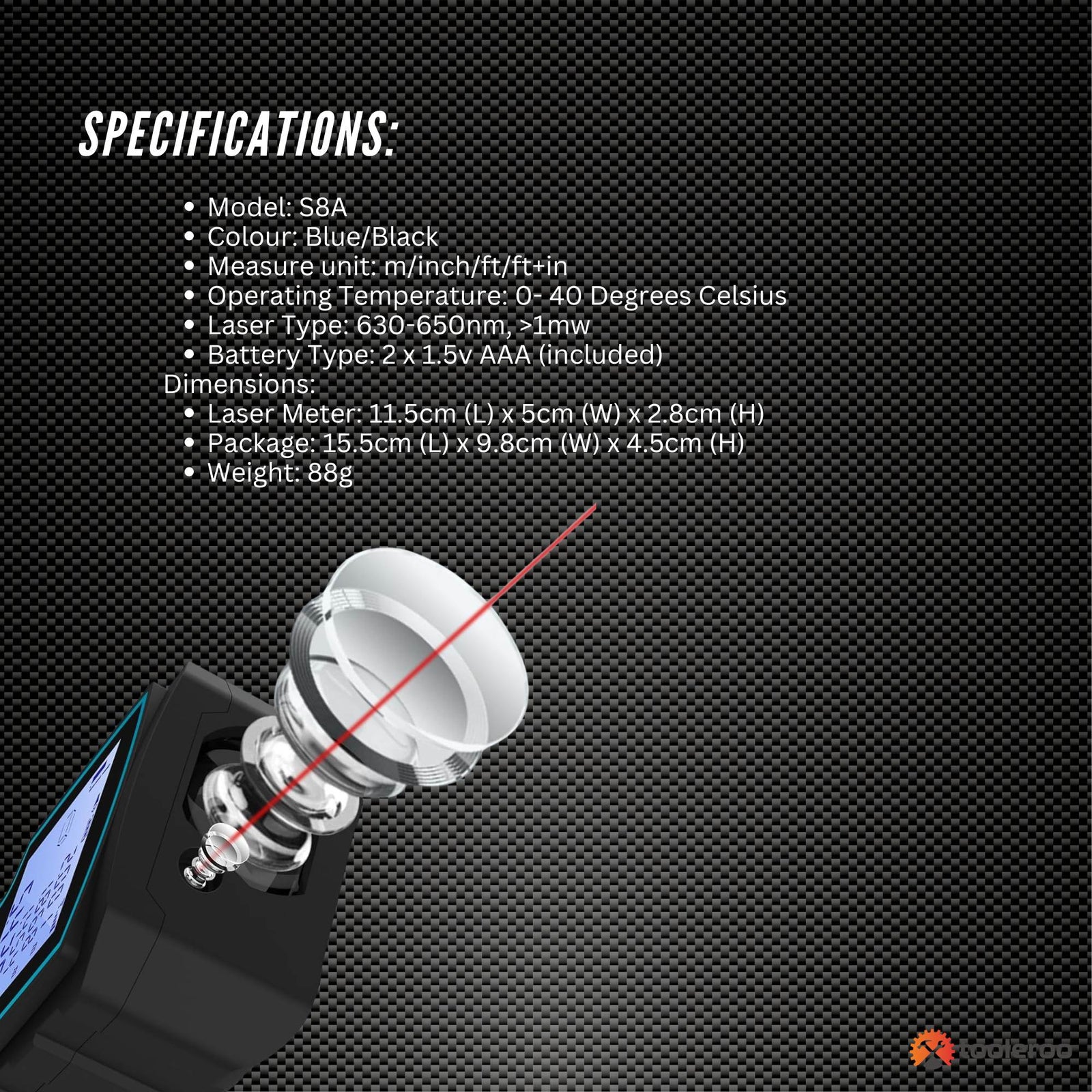 Tooleroo 100m Digital Laser Distance Measurer - LCD Area Volume Meter Tool