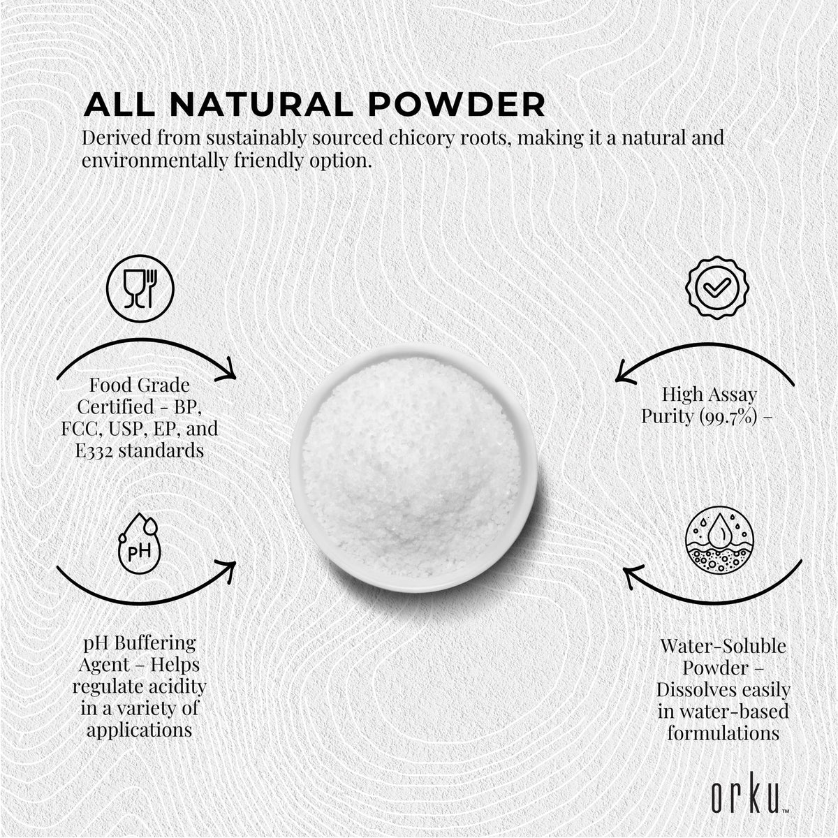 Orku 5Kg Potassium Citrate Food Grade Tub - Granular BP USP FCC E332 Additive