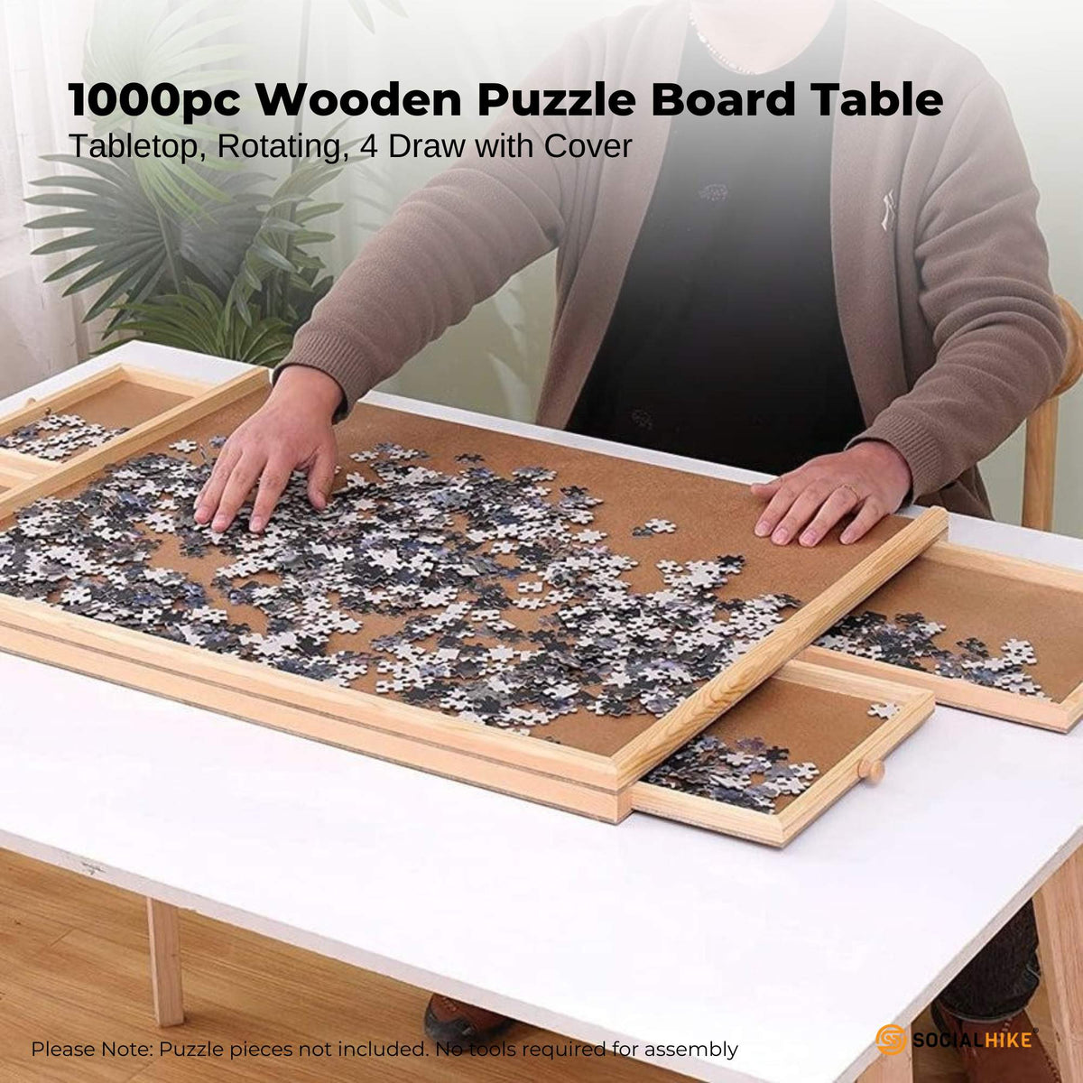 Social Hike 1000pcs Puzzle Board 4 Drawer with Cover -  Wooden Rotating Tabletop