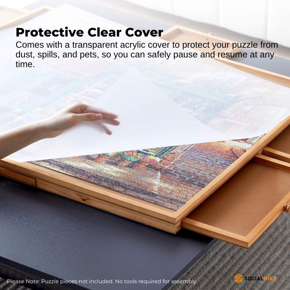 Social Hike 1000pcs Puzzle Board 4 Drawer with Cover -  Wooden Rotating Tabletop