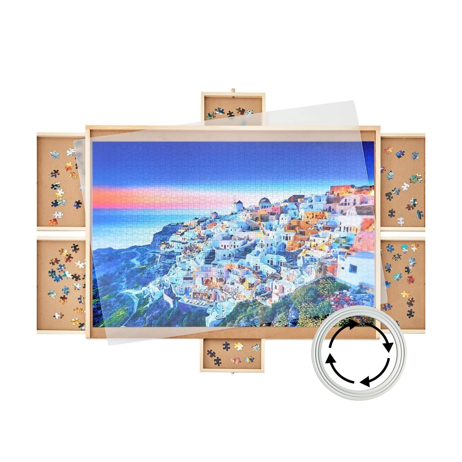 Social Hike 1500pcs Puzzle Board 6 Drawer with Cover - Wooden Rotating Tabletop