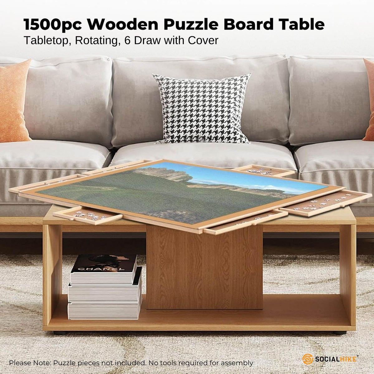 Social Hike 1500pcs Puzzle Board 6 Drawer with Cover - Wooden Rotating Tabletop