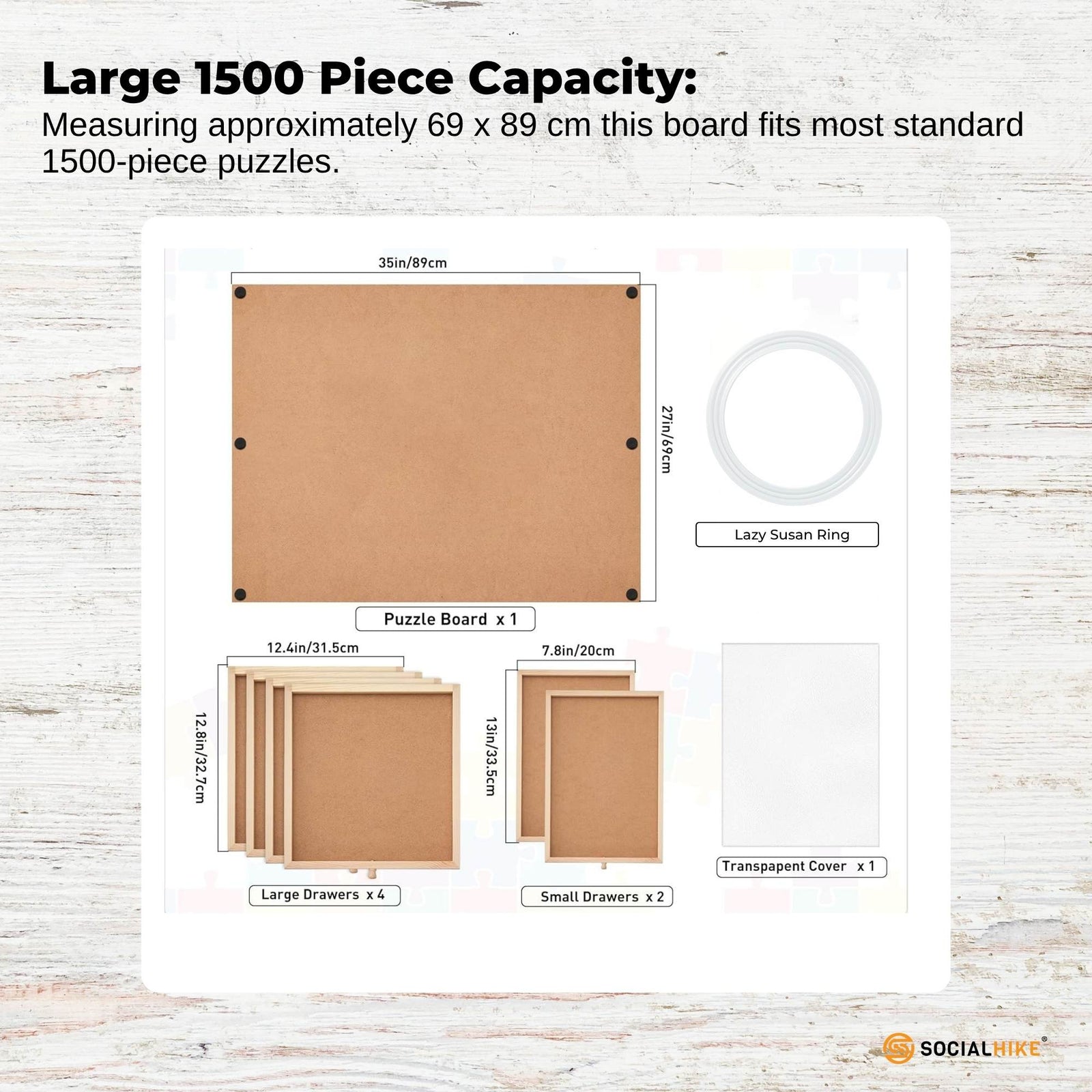 Social Hike 1500pcs Puzzle Board 6 Drawer with Cover - Wooden Rotating Tabletop