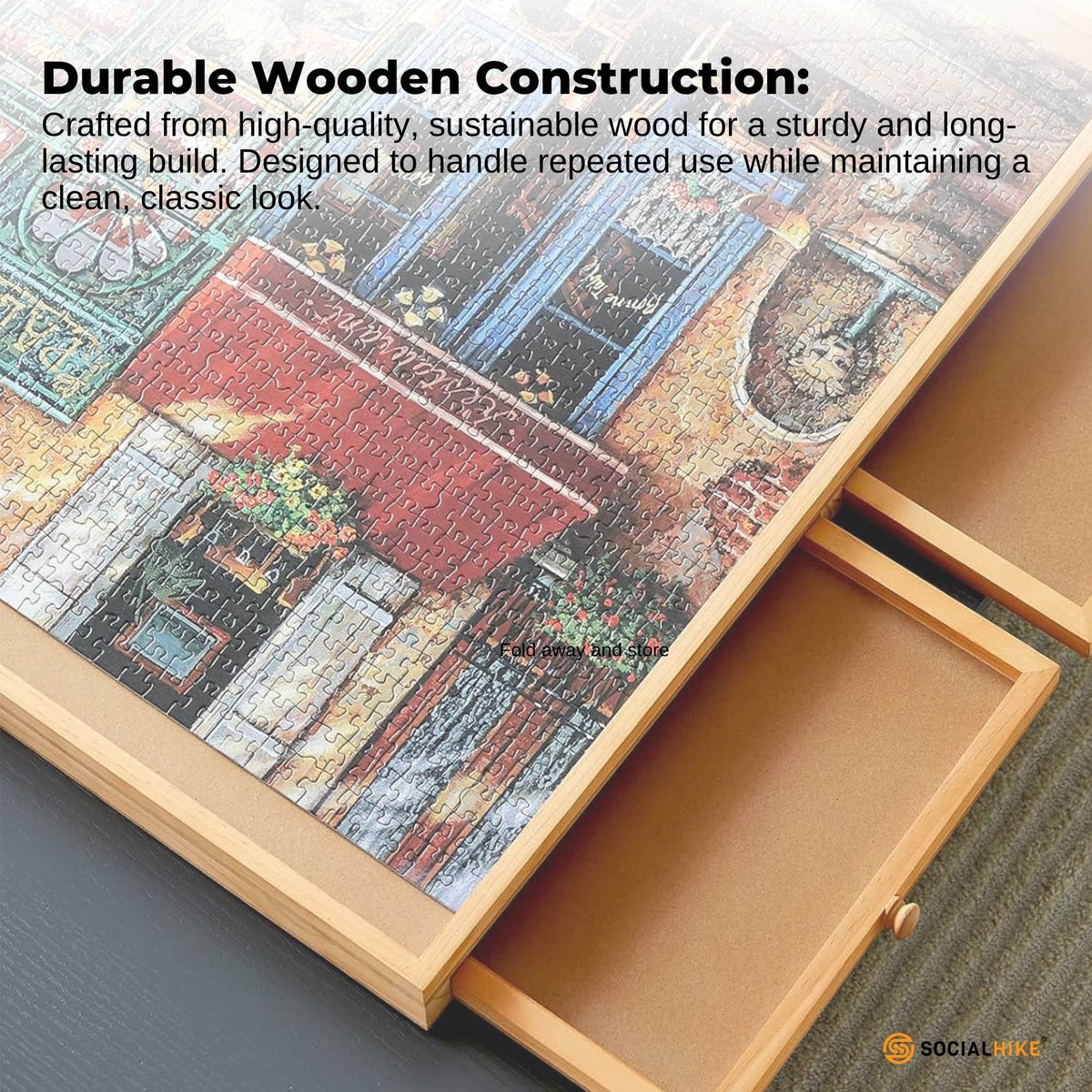 Social Hike 1500pcs Puzzle Board 6 Drawer with Cover - Wooden Rotating Tabletop