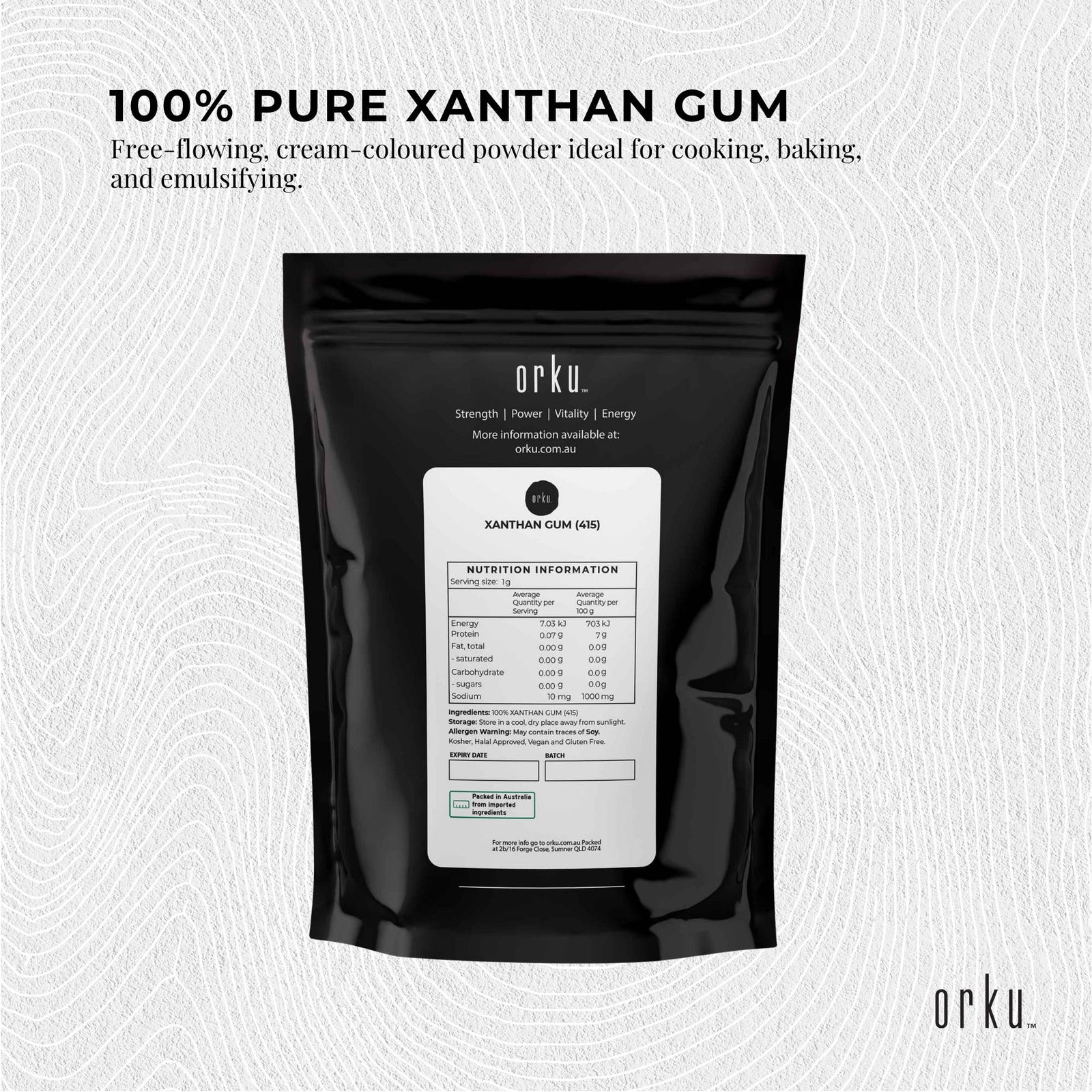 Orku 1Kg Xanthan Gum Thickener Pure Fine Powder 200 Mesh FCC E415 Food Additive