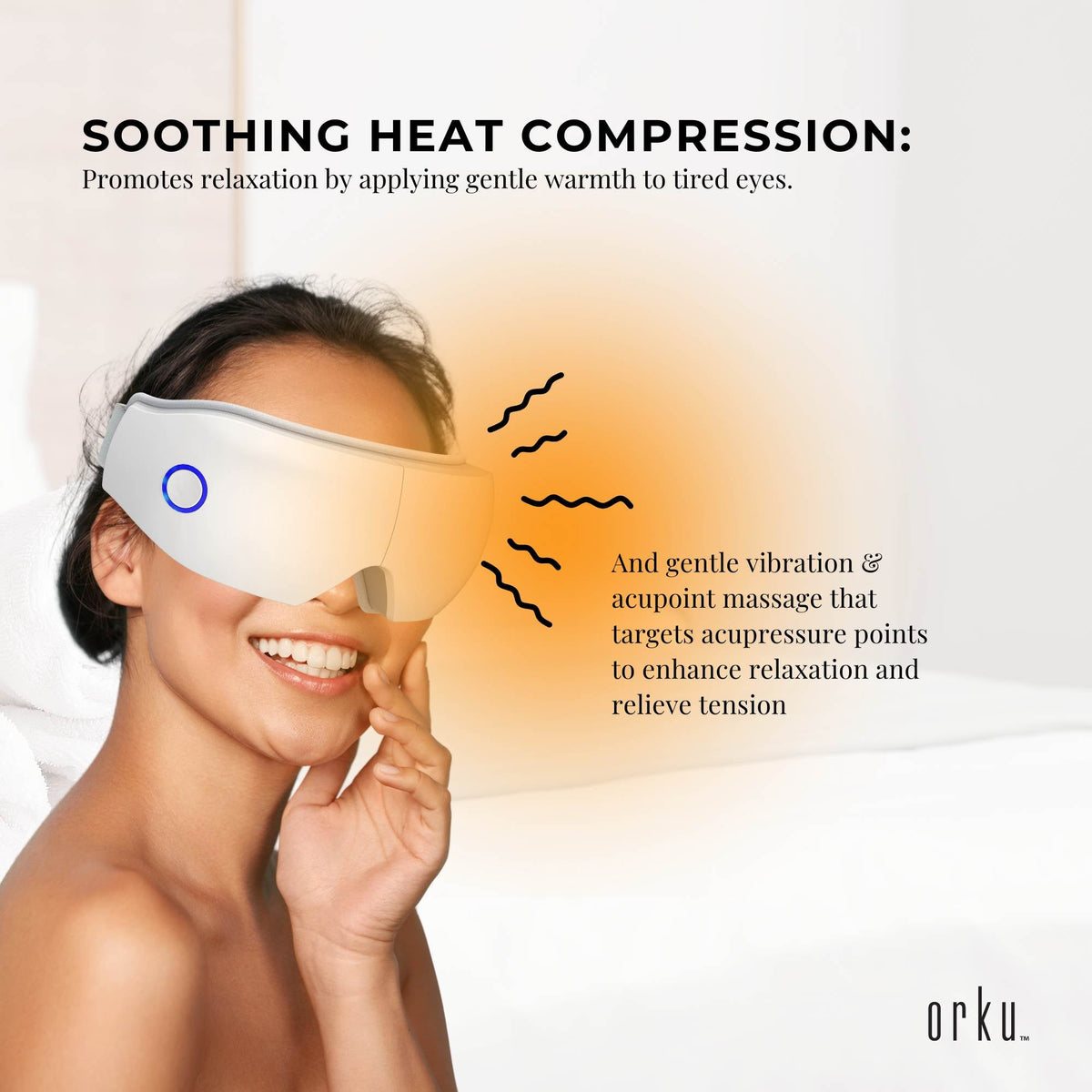 Orku Rechargeable Eye Massager – Vibration Heat Pressure Therapy with Bluetooth