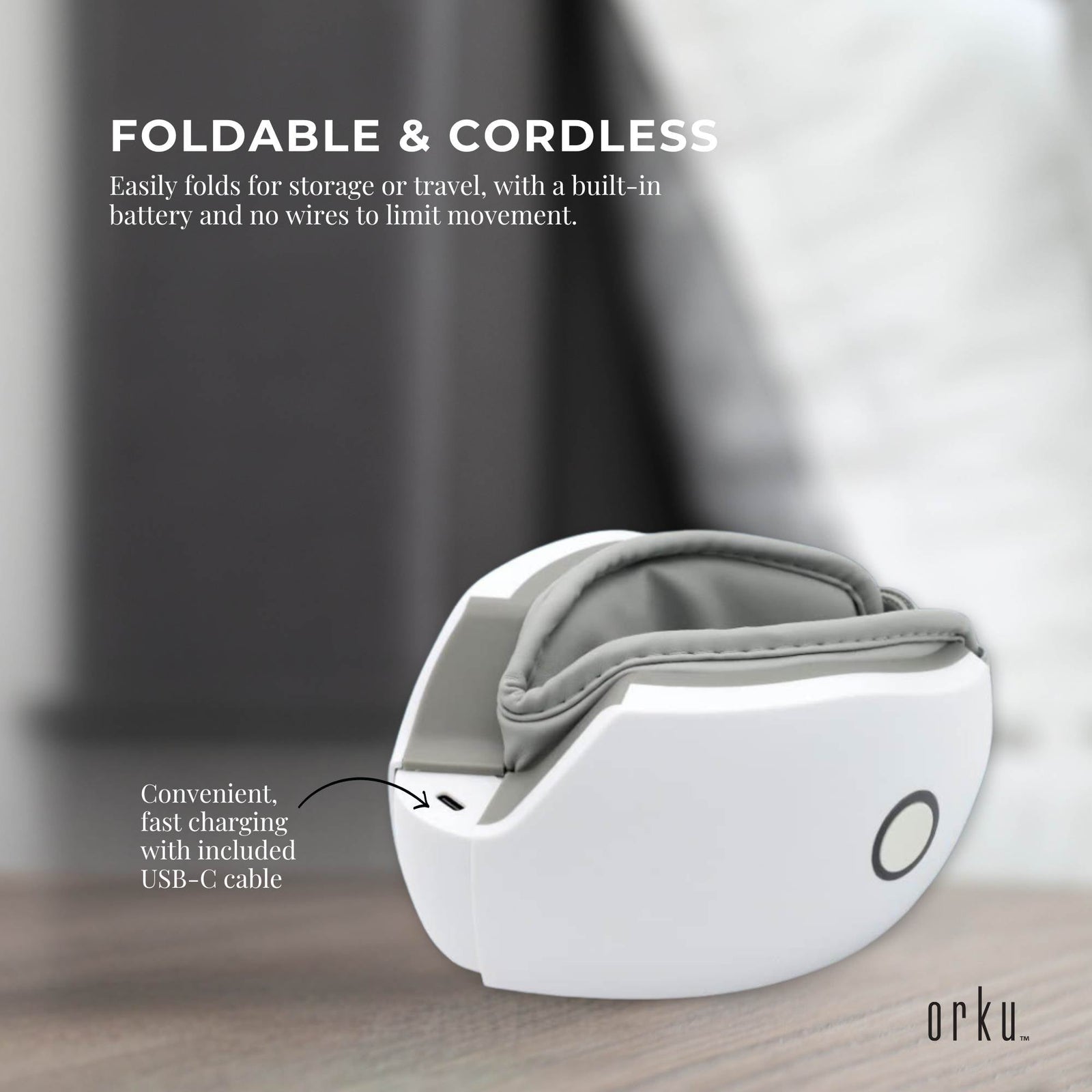 Orku Rechargeable Eye Massager – Vibration Heat Pressure Therapy with Bluetooth