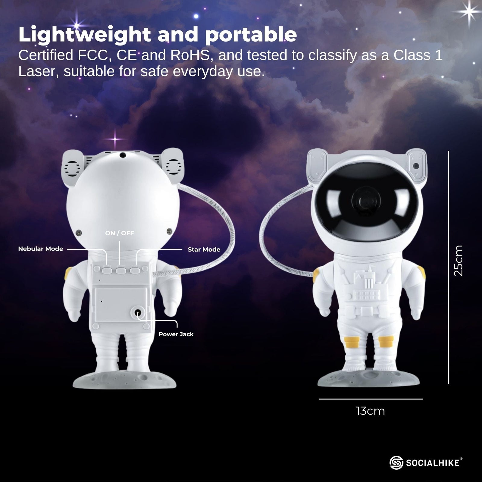 Social Hike Galaxy Star Projector - Colour LED Astronaut Night Light and Remote