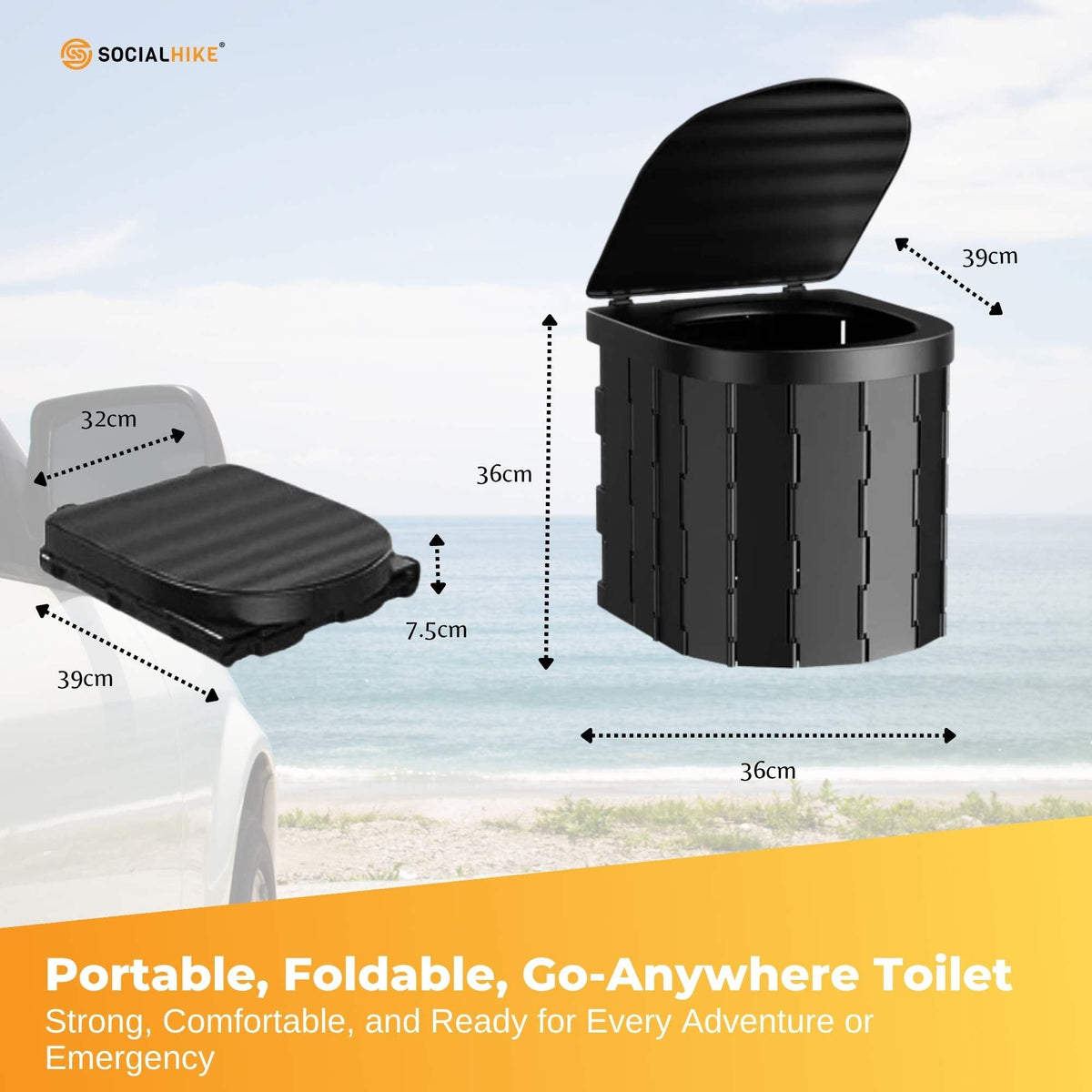 Social Hike Portable Folding Camping Toilet - Outdoor Lightweight Compact Potty