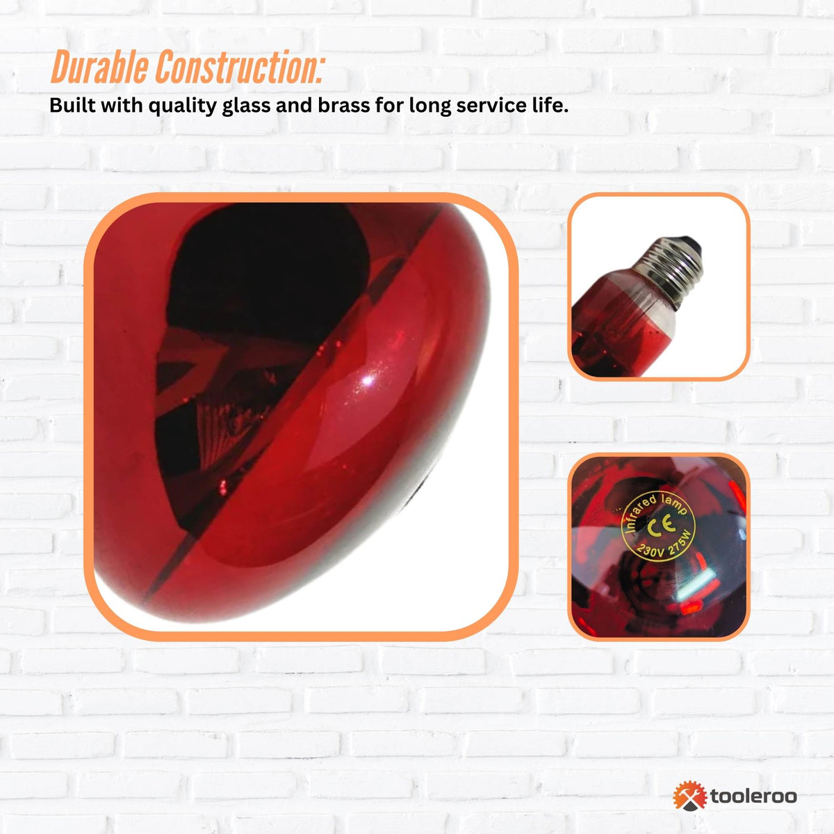Tooleroo 275W Infrared Heat Lamp Bulb - Red Edison Screw Therapy Light YC-868B