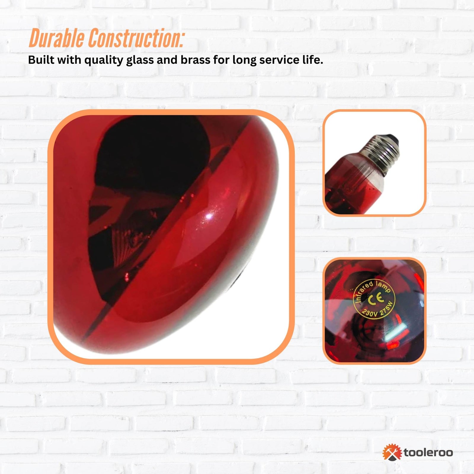 Tooleroo 275W Infrared Heat Lamp Bulb - Red Edison Screw Therapy Light YC-868B