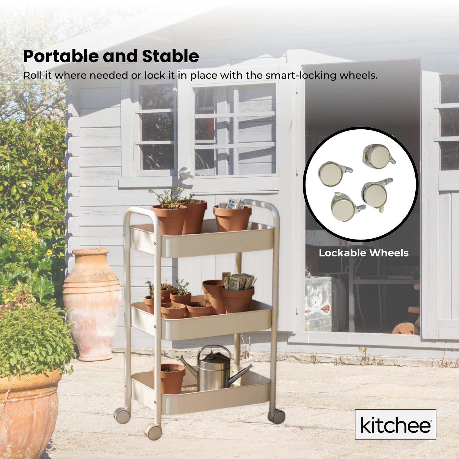 Kitchee 3-Tier Kitchen Storage Cart Trolley with Wheels - Shelf Organiser WHITE