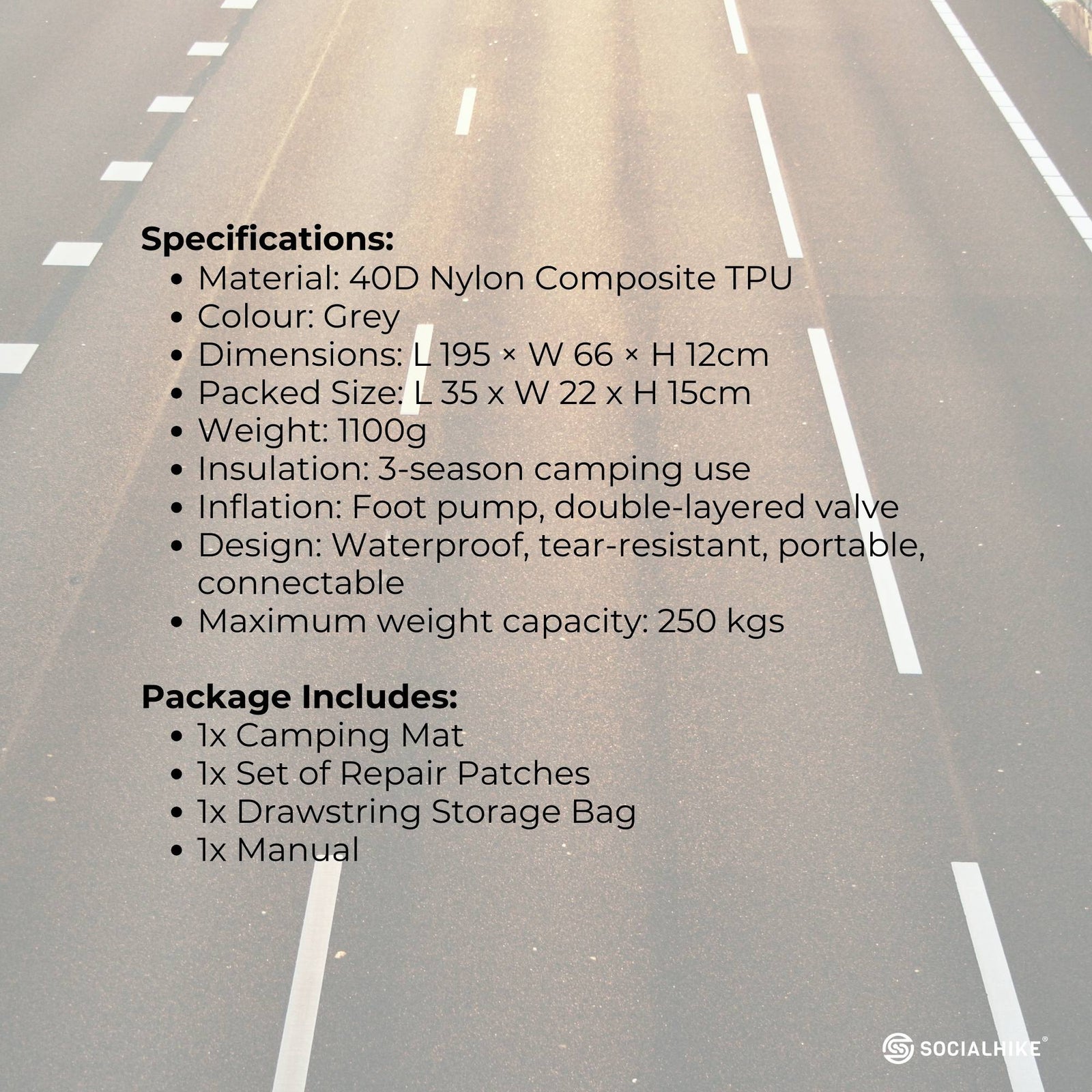 Social Hike Step-Inflating Camping Mattress Lightweight Waterproof Sleeping Grey