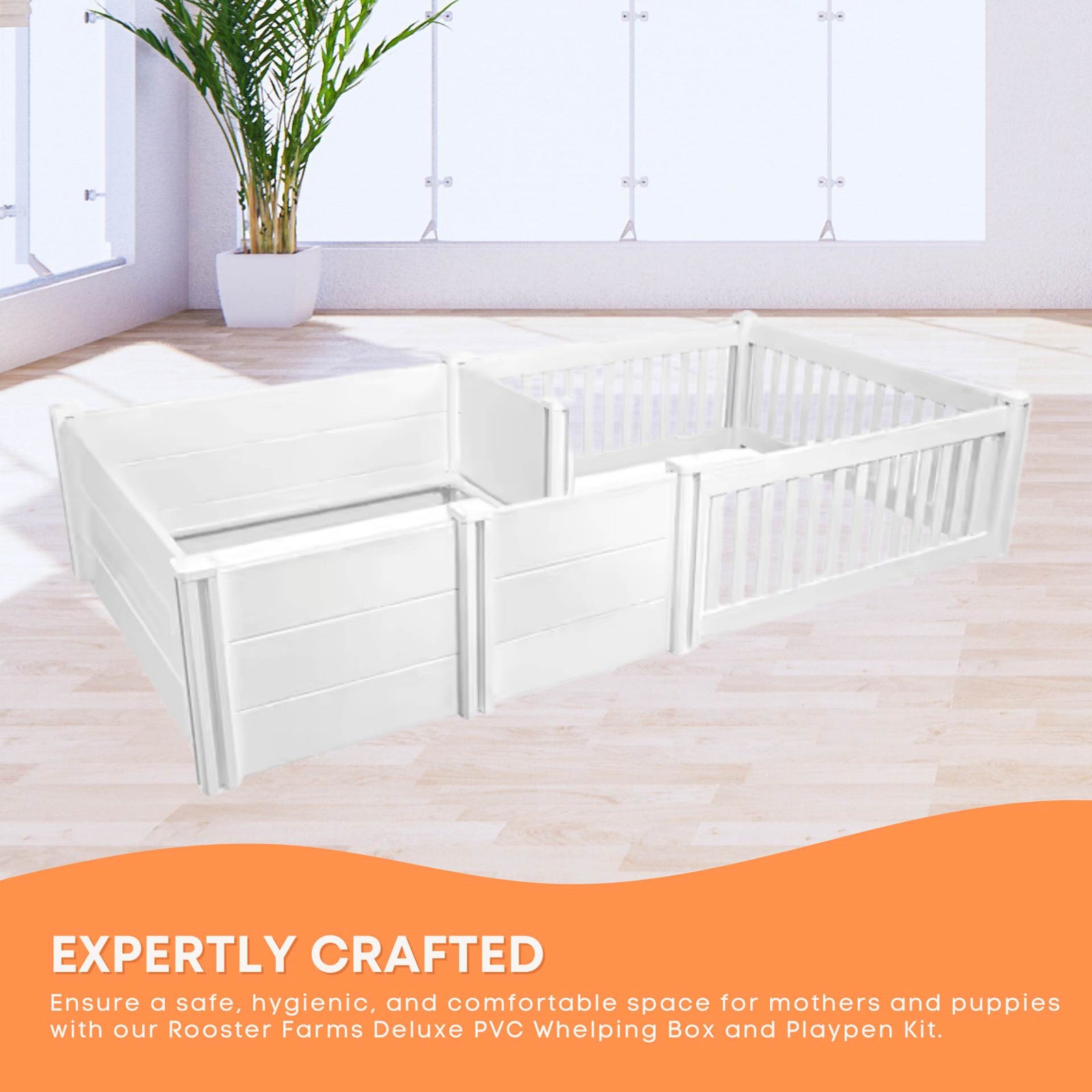 Rooster Farms PVC Dog Whelping Box + Play Pen 1.9m x .95m x 0.48m - Birthing Kit