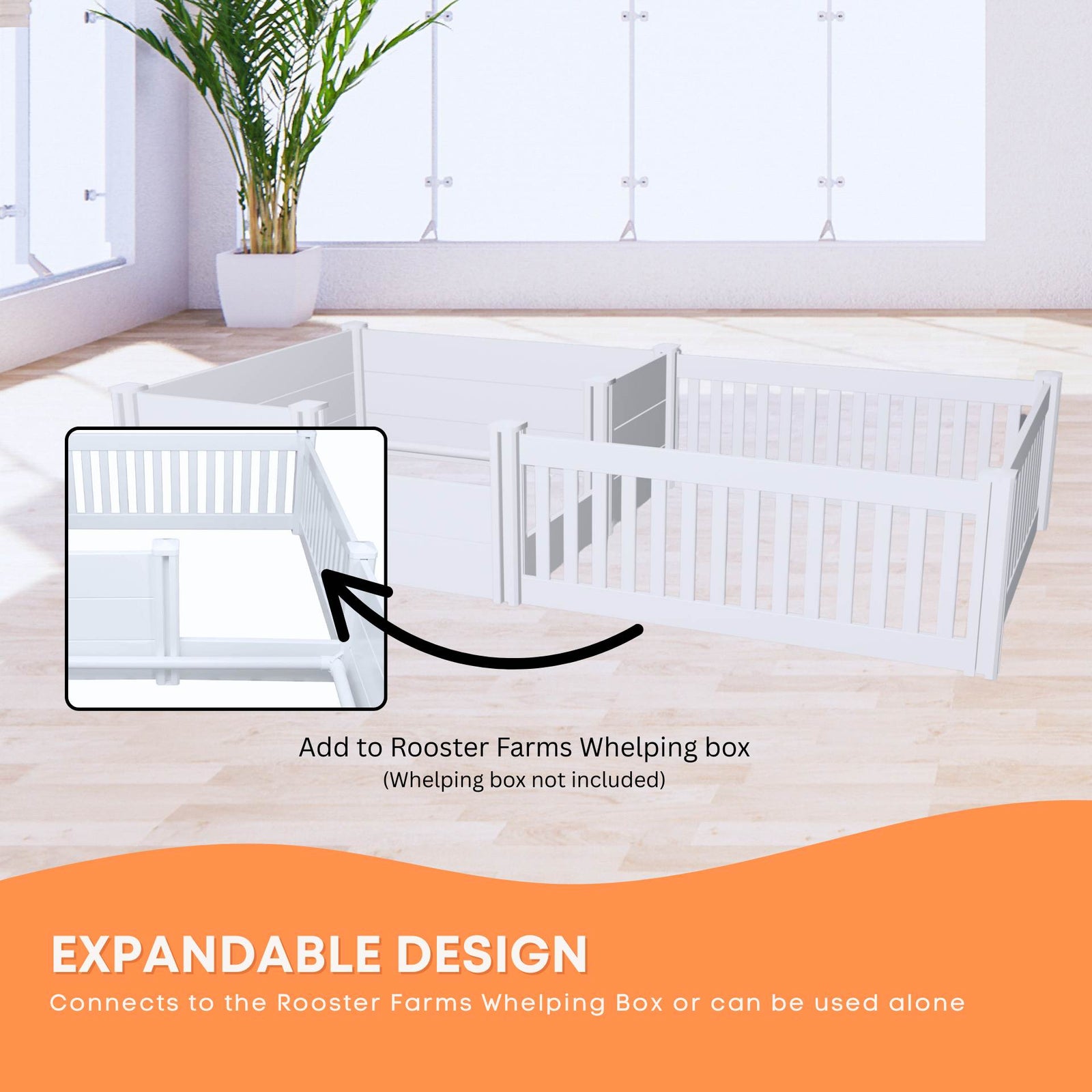 Rooster Farms PVC Dog Play Pen Extension for Whelping Box - 95cm x 95cm x 48cm