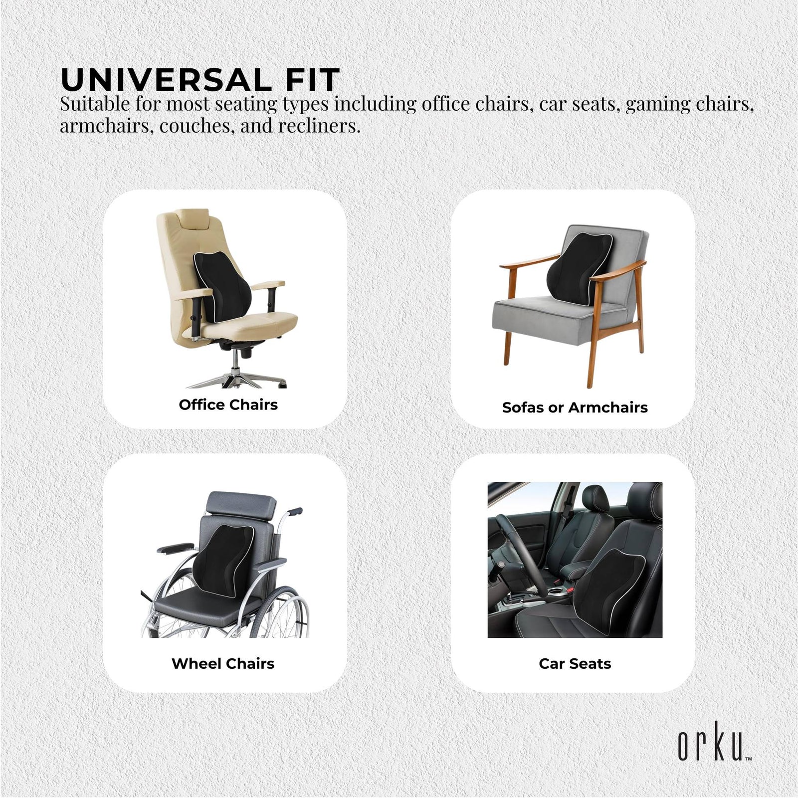 Orku Ergonomic Lumbar Cushion - Memory Foam Back Support Car Office Gaming Chair