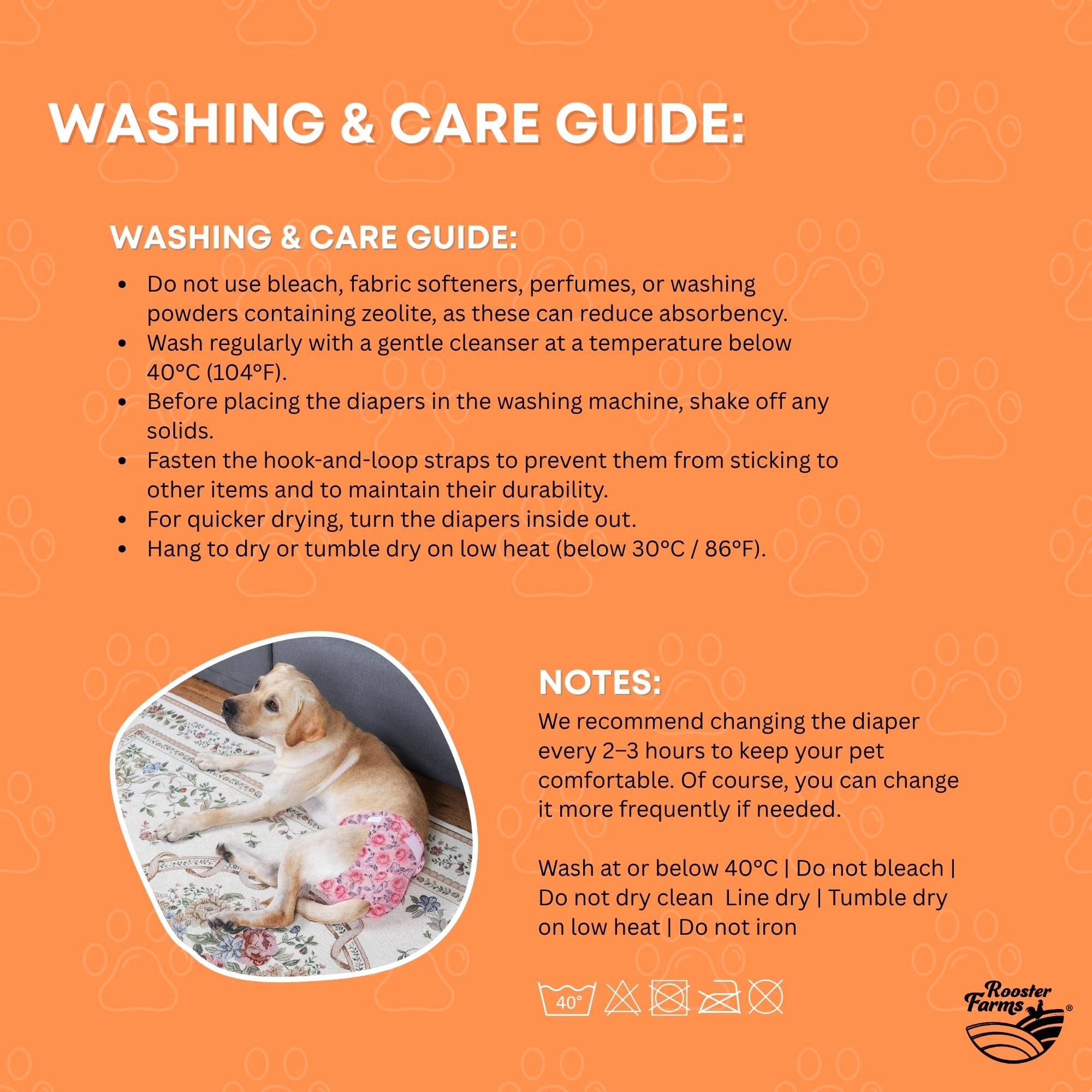 Rooster Farms Male Dog Diapers Small 3Pk - Washable Reusable Nappies Hook/Loop