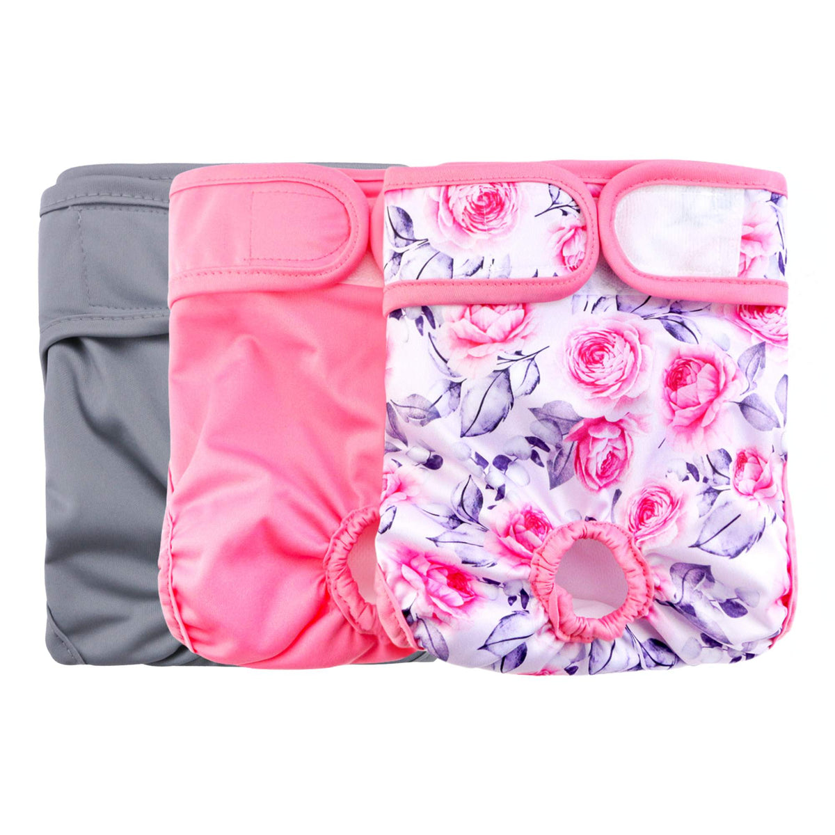 Rooster Farms Female Dog Diapers Large 3Pk - Washable Reusable Nappies Hook/Loop