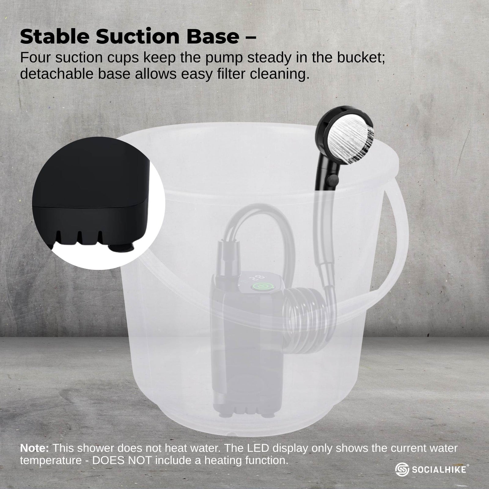 Social Hike Portable Camping Shower Kit - 6000MAh Outdoor Rechargeable Pump LED