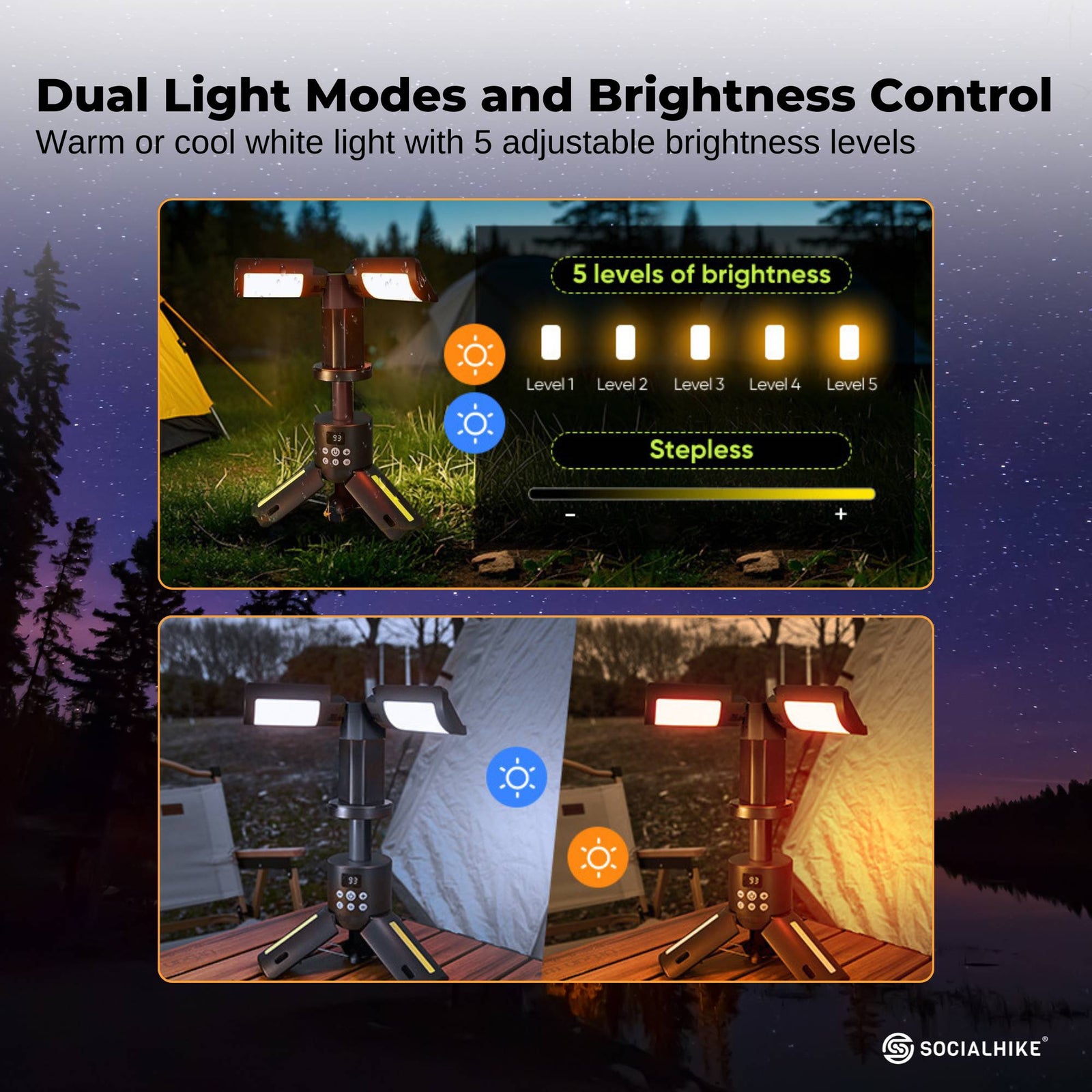 Social Hike Rechargeable Telescopic Camping Light - Outdoor LED 20W Lantern