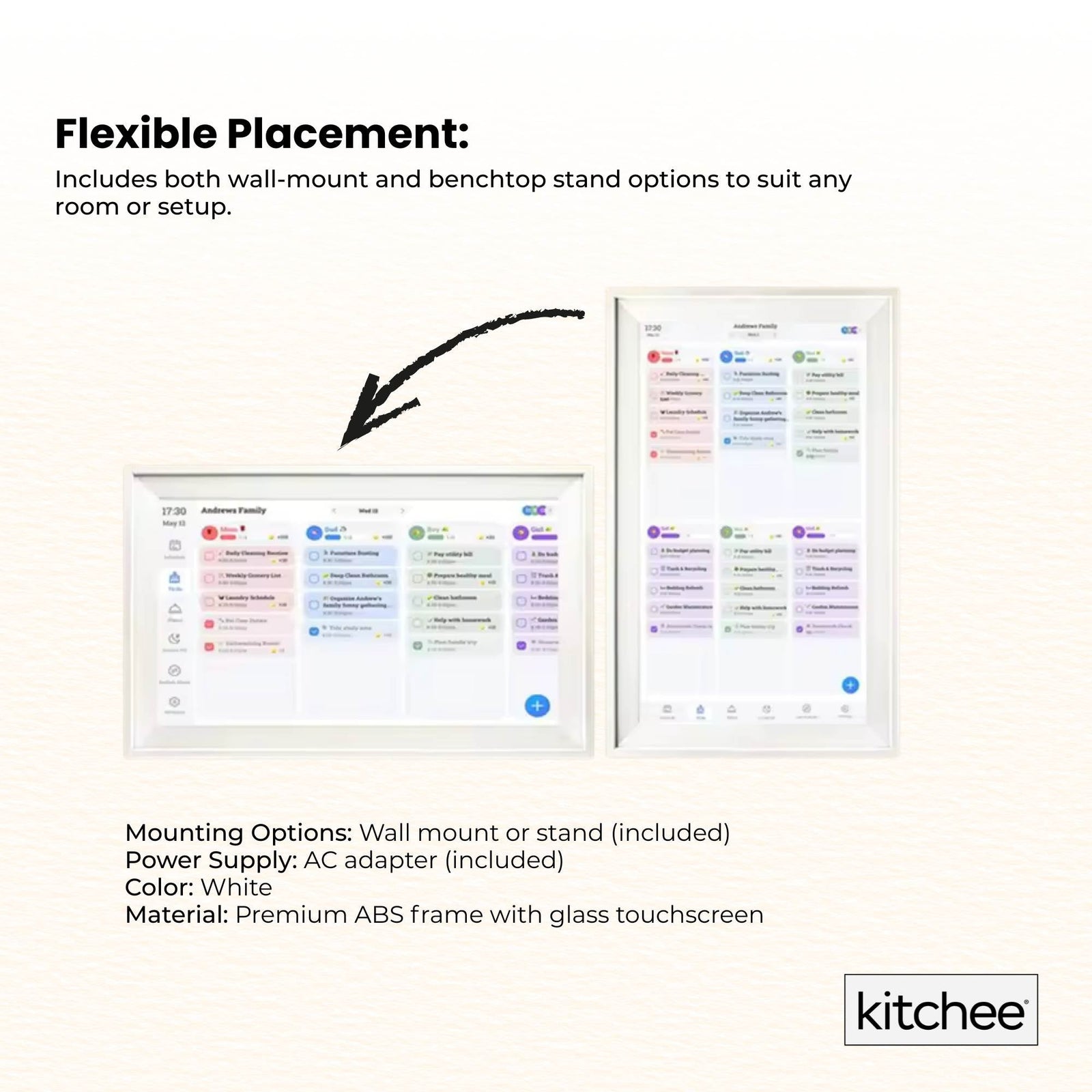 Kitchee Digital Calendar Smart Family Planner - 39.5cm Touchscreen Display White