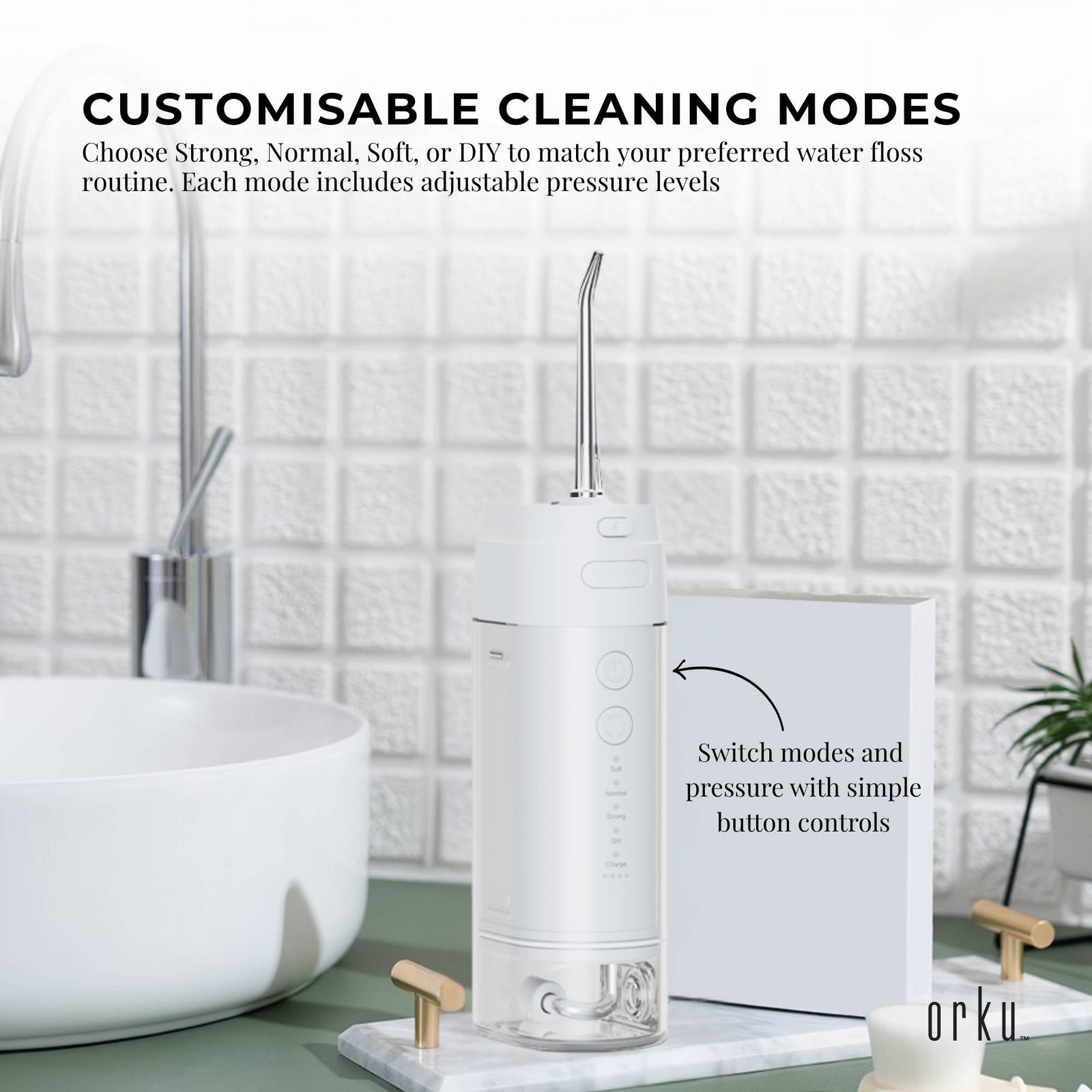 Orku Mini Water Flosser Rechargeable Portable Extendable Travel Oral Irrigator White