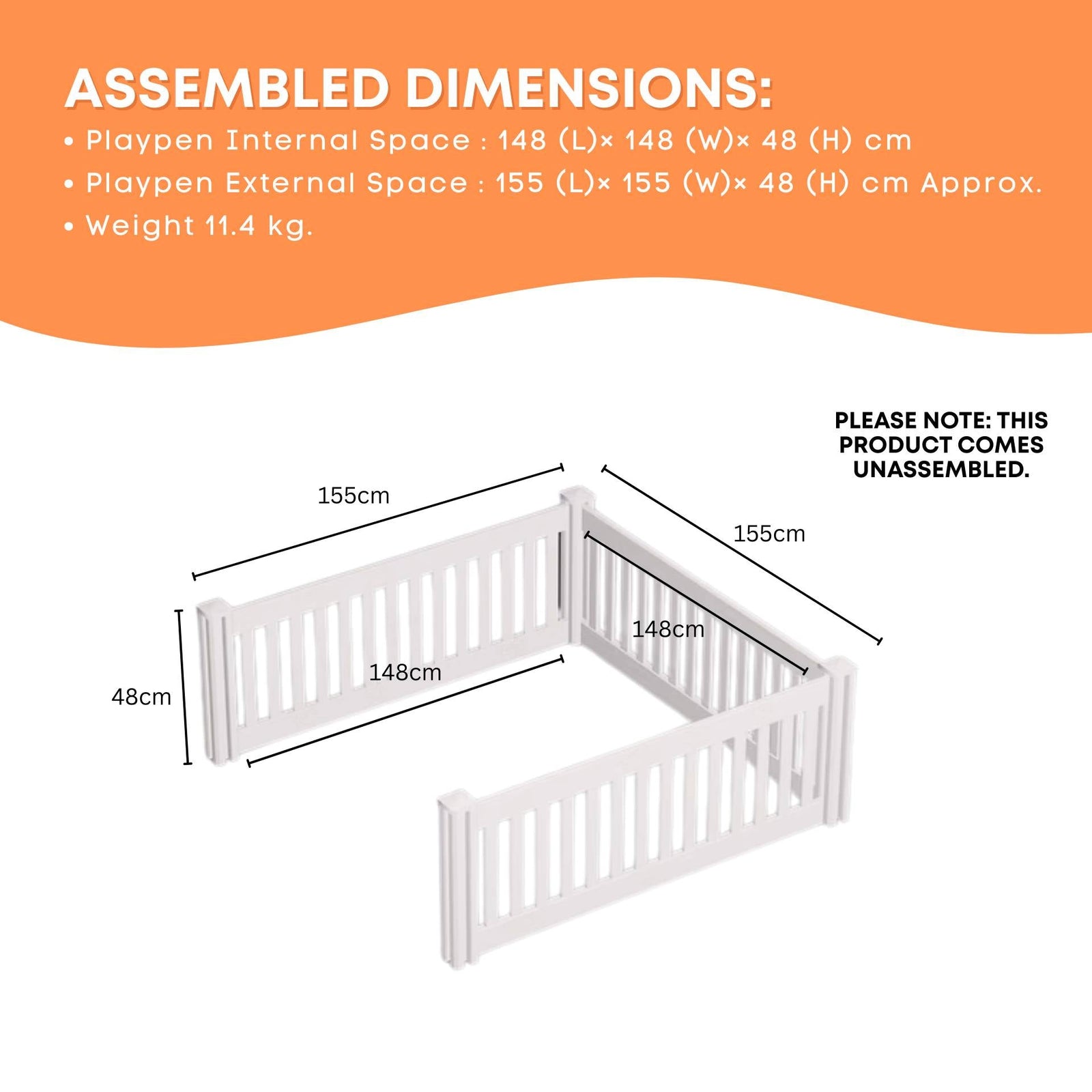 Rooster Farms PVC Dog Play Pen Extension for Whelping Box - 1.48m x 1.48m x 0.48m