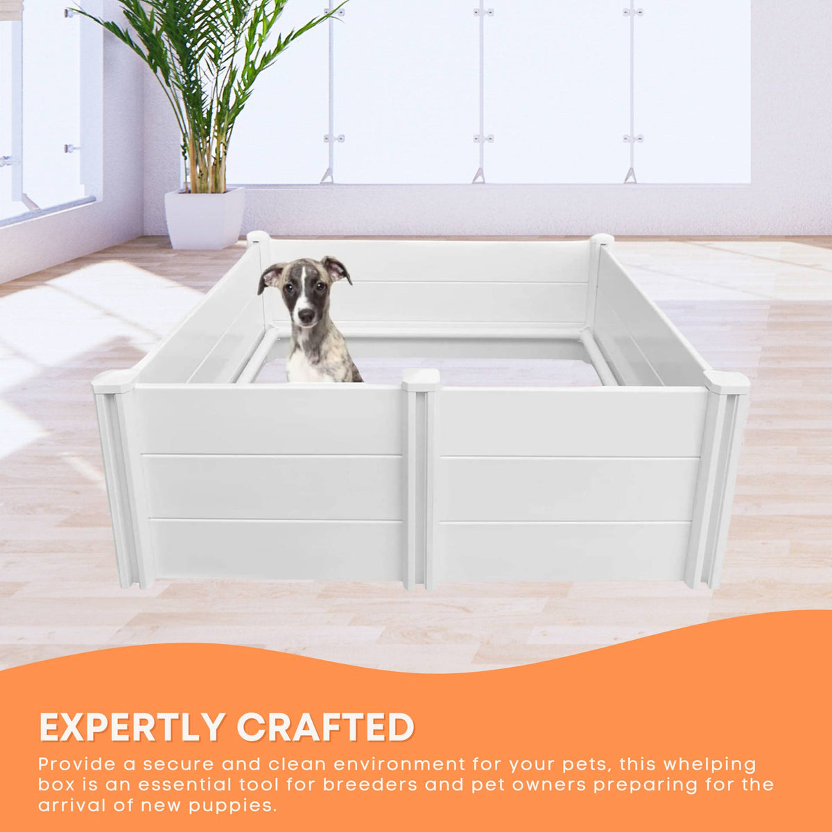 Rooster Farms Dog Whelping Box 1.48m x 1.48m x 0.48m - Puppy Birthing PVC Pen