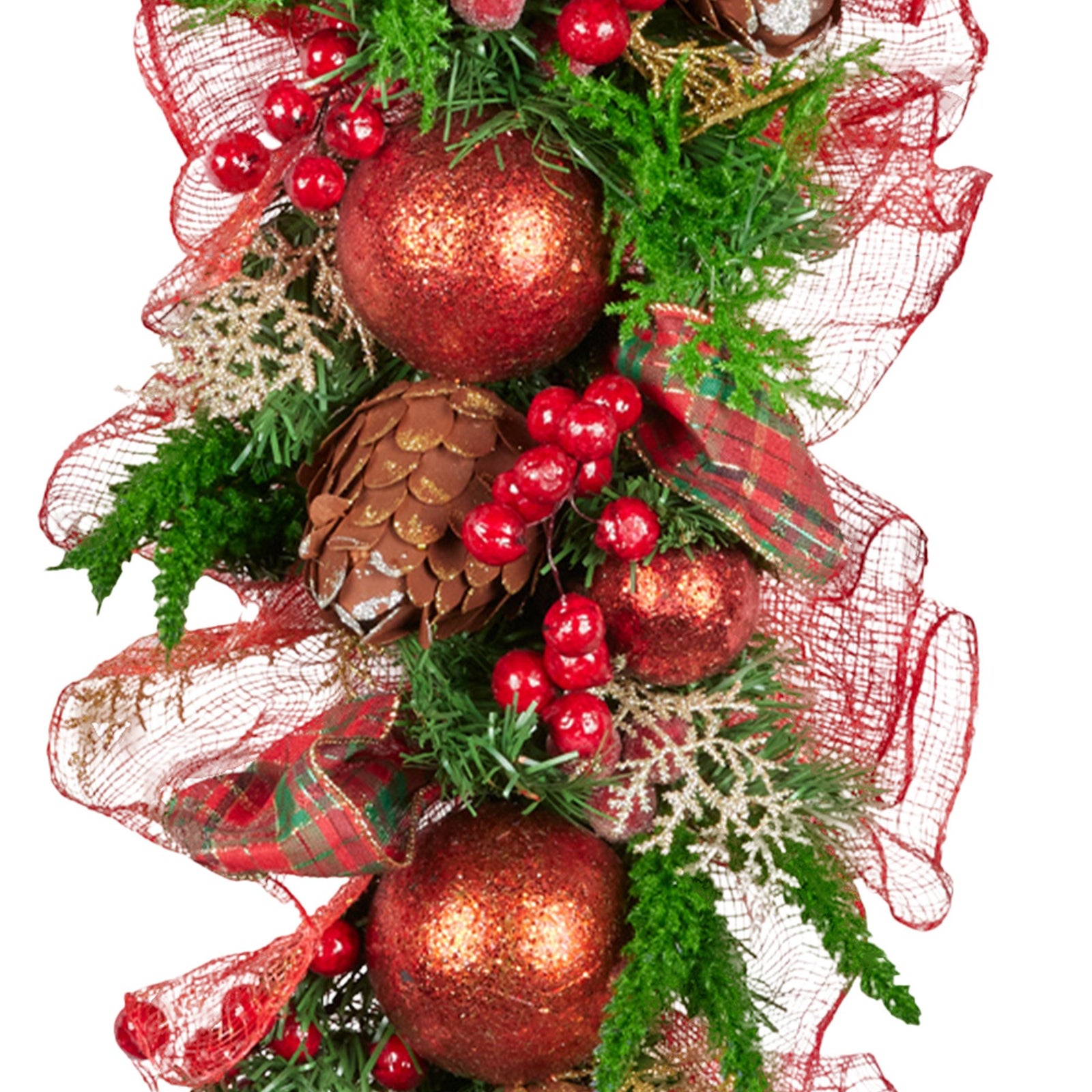Christabelle 100cm Christmas Garland Lush Green Holiday Garland w/ Red Berries, Baubles & Pine Cones Pre-Decorated Festive Shelf or Banister Decoration